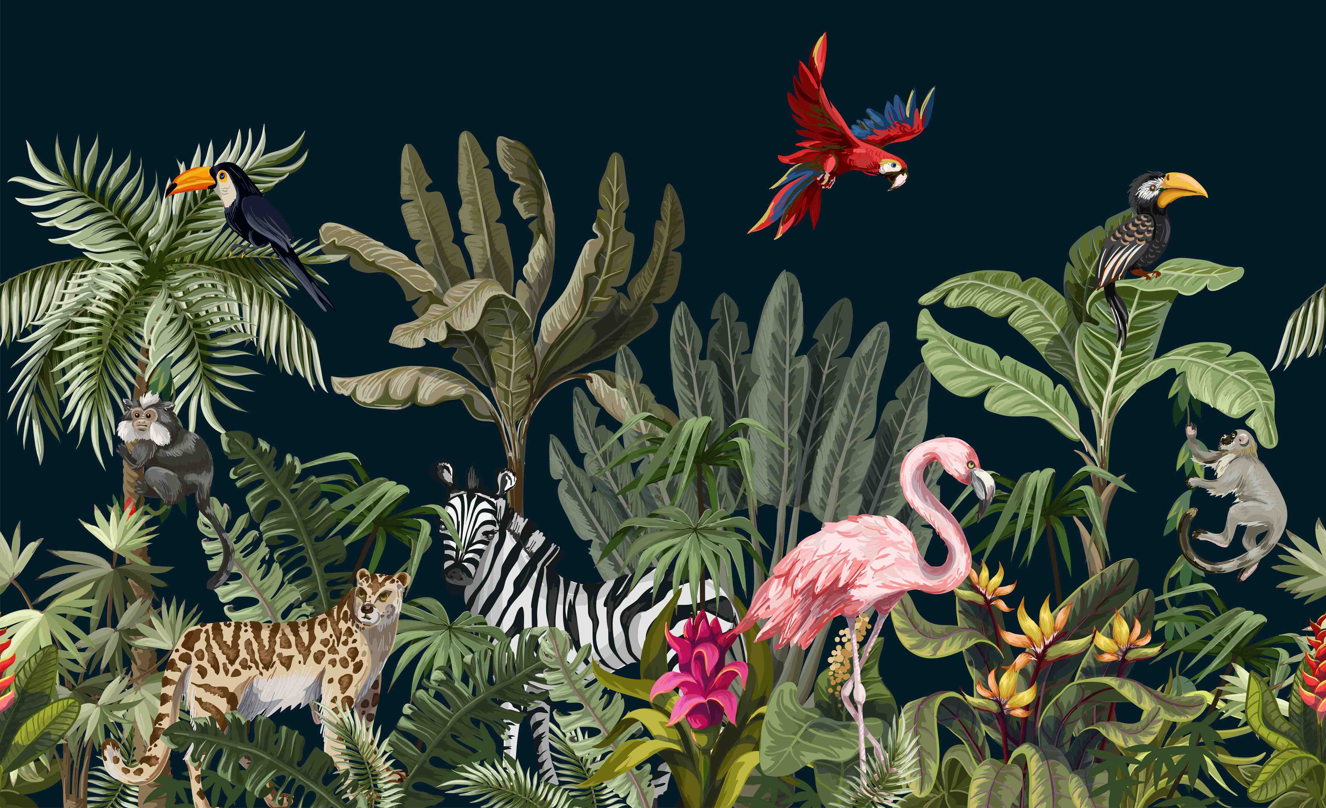 Wandverkleidung Flur-Tropische Dschungel Tiermotive