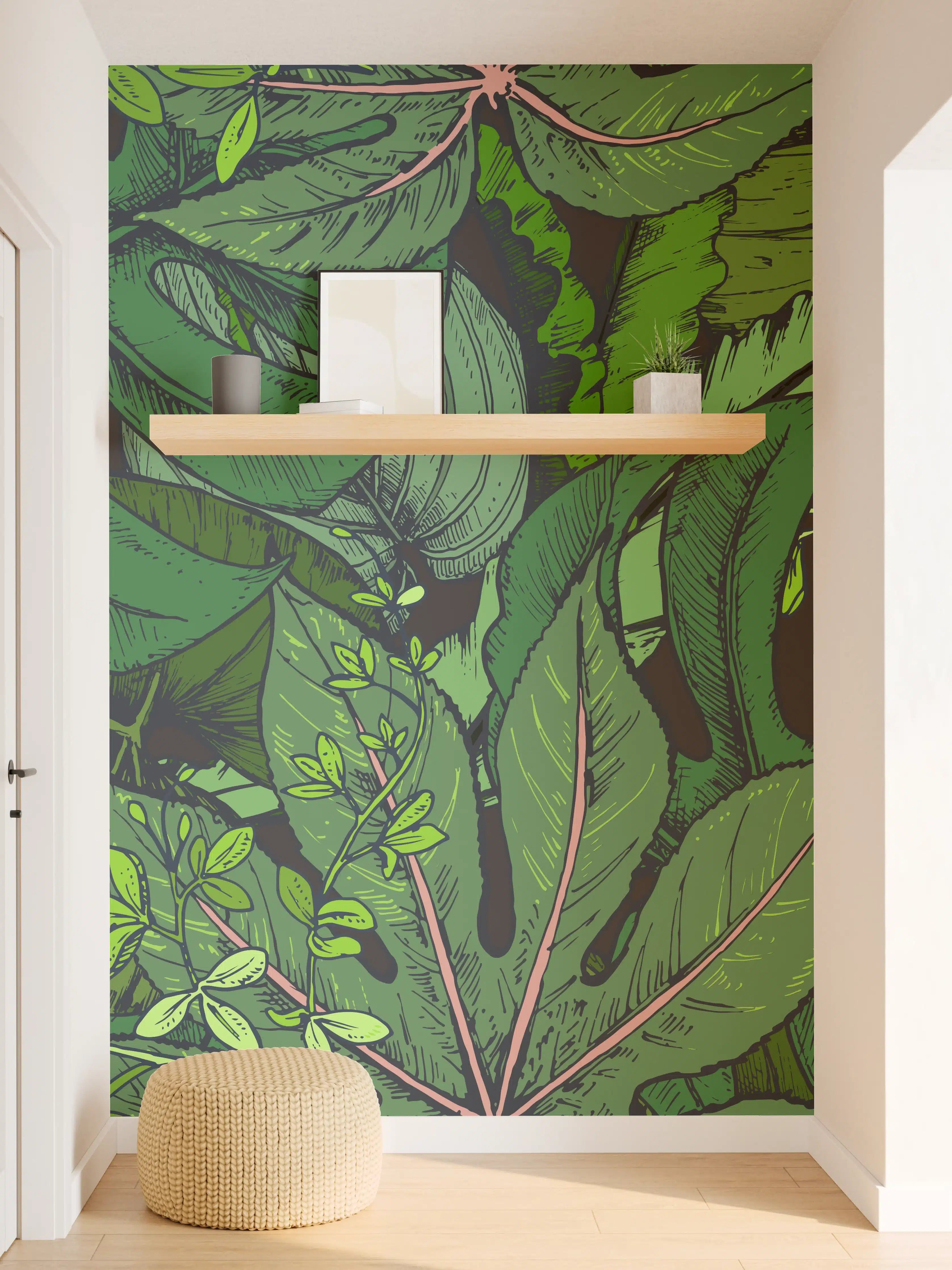 Wandverkleidung Flur - Tropische Monstera-Blätter Grün