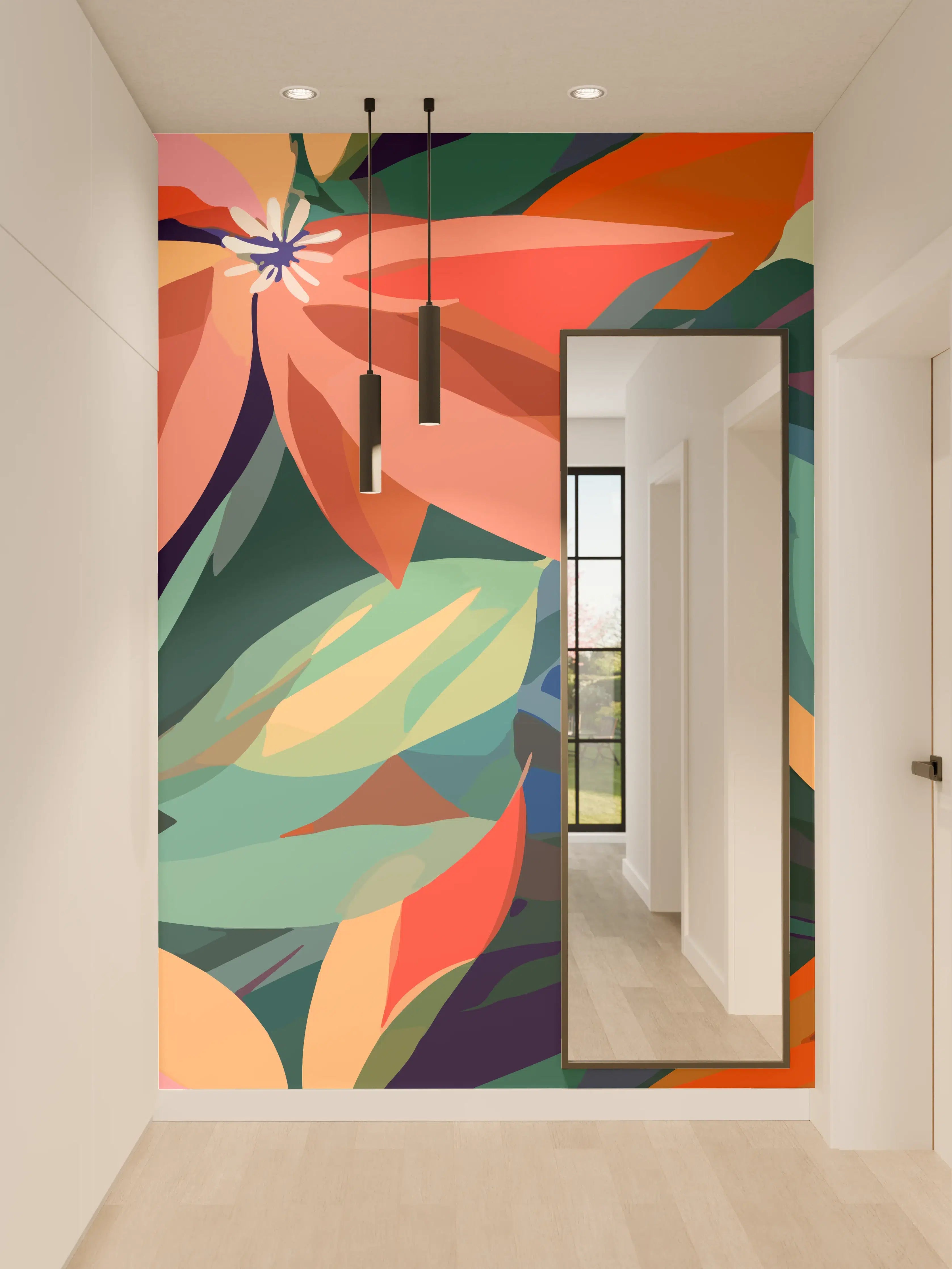 Wandverkleidung Flur - Tropische Petals Koralle-Grün