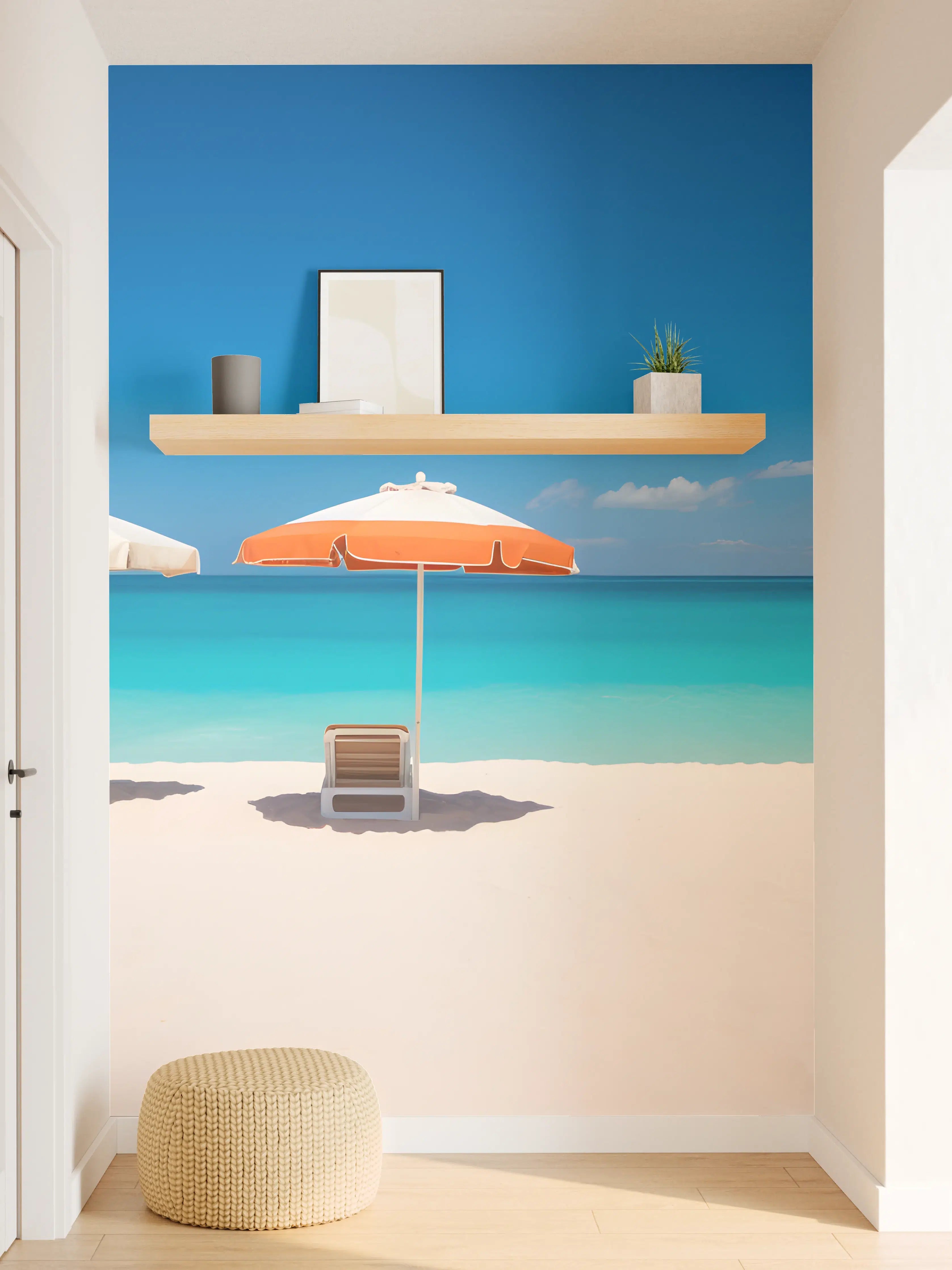 Wandverkleidung Flur - Tropischer Strand mit Sonnenschirmen