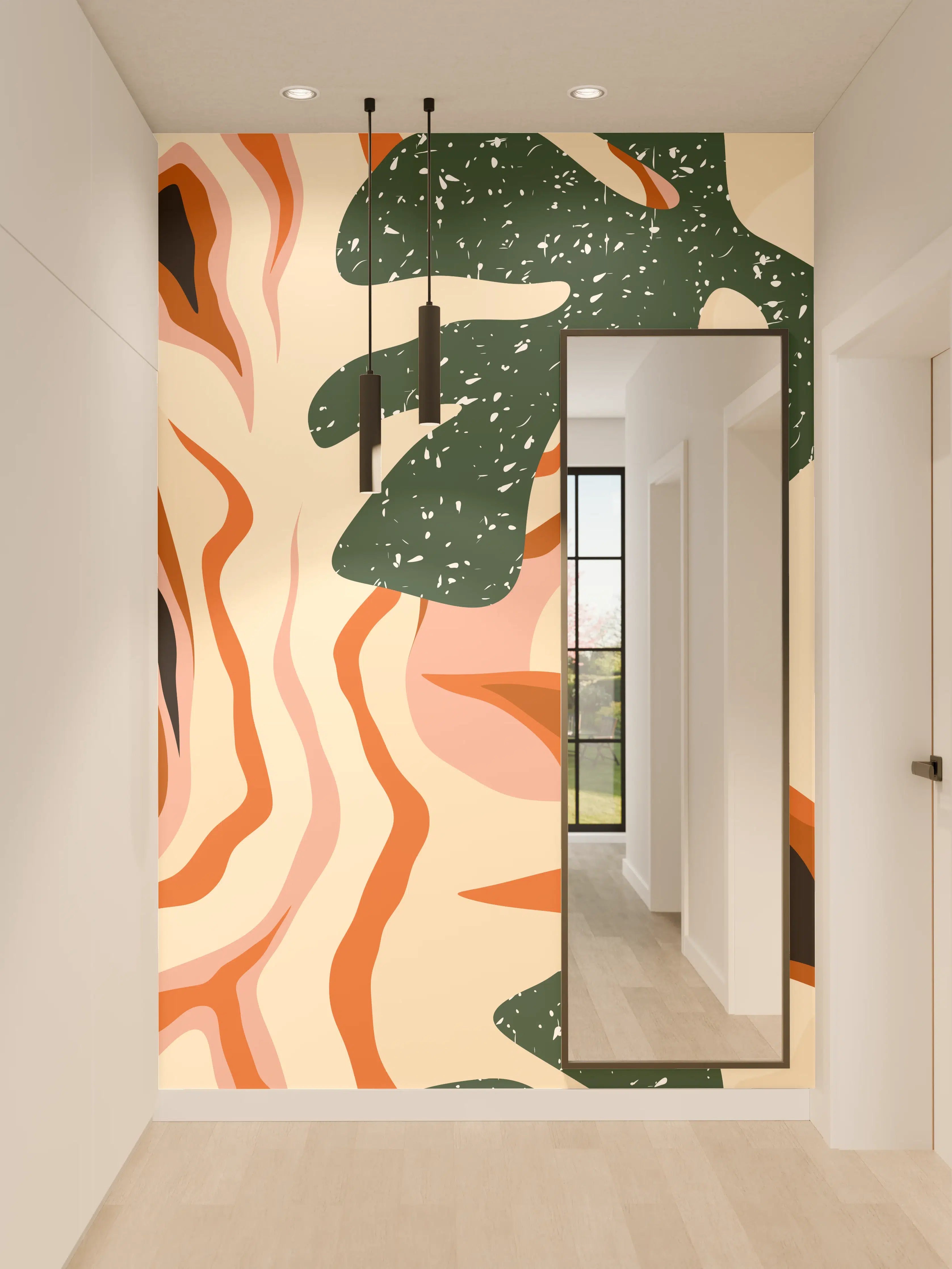 Wandverkleidung Flur - Tropischer Vortex Beige-Orange
