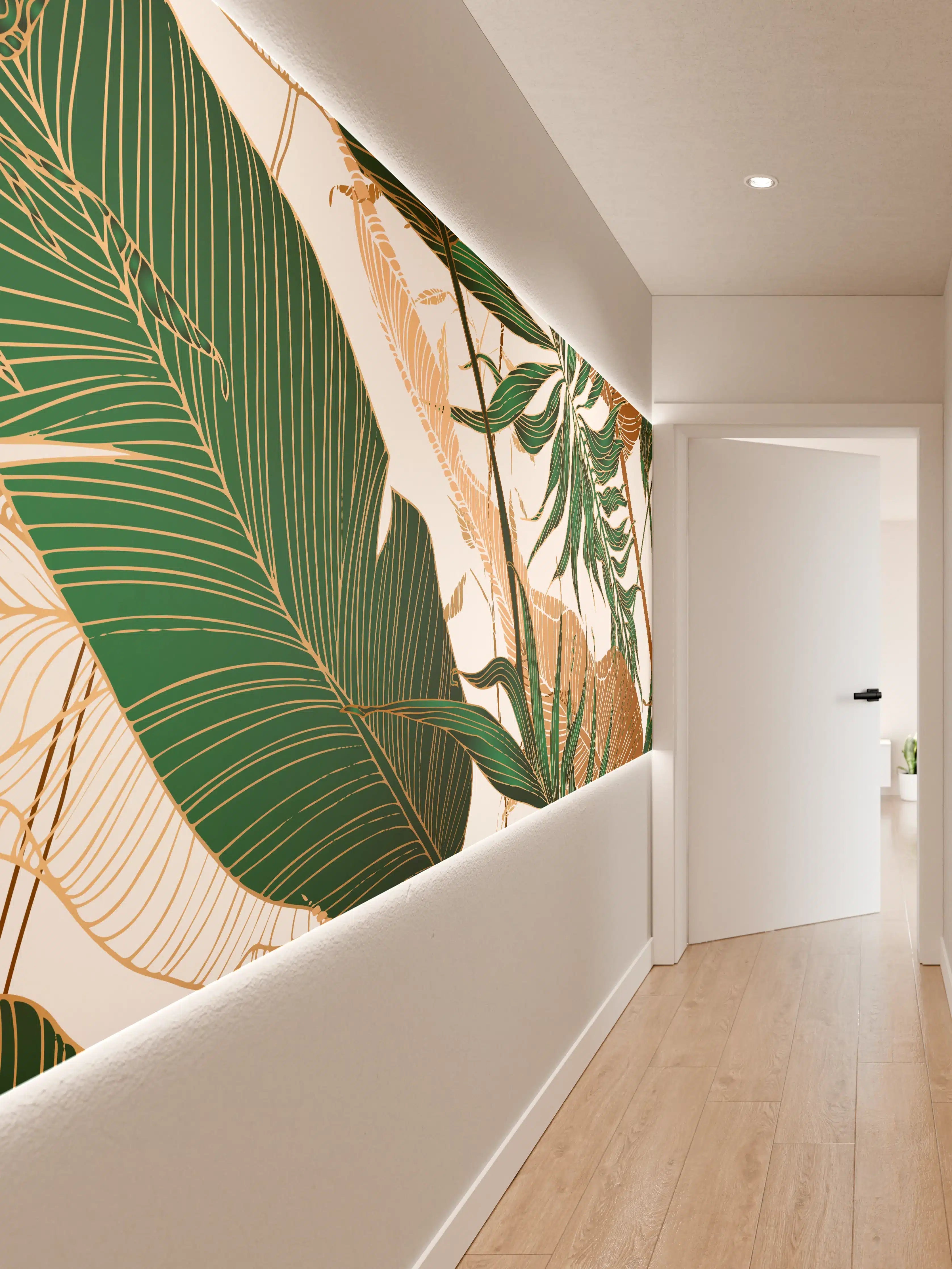 Wandverkleidung Flur - Tropisches Blattmuster Design