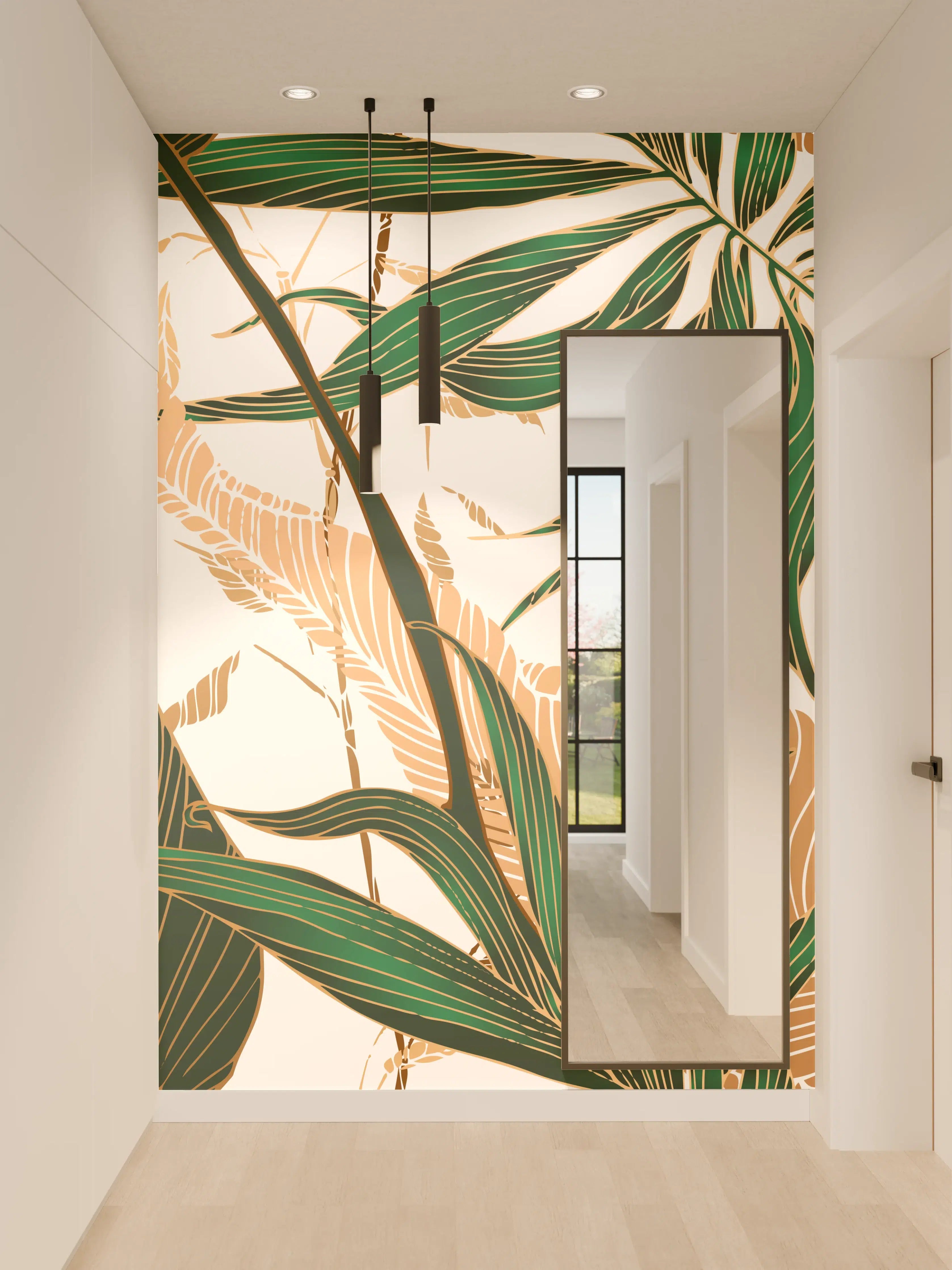 Wandverkleidung Flur - Tropisches Blattmuster Design