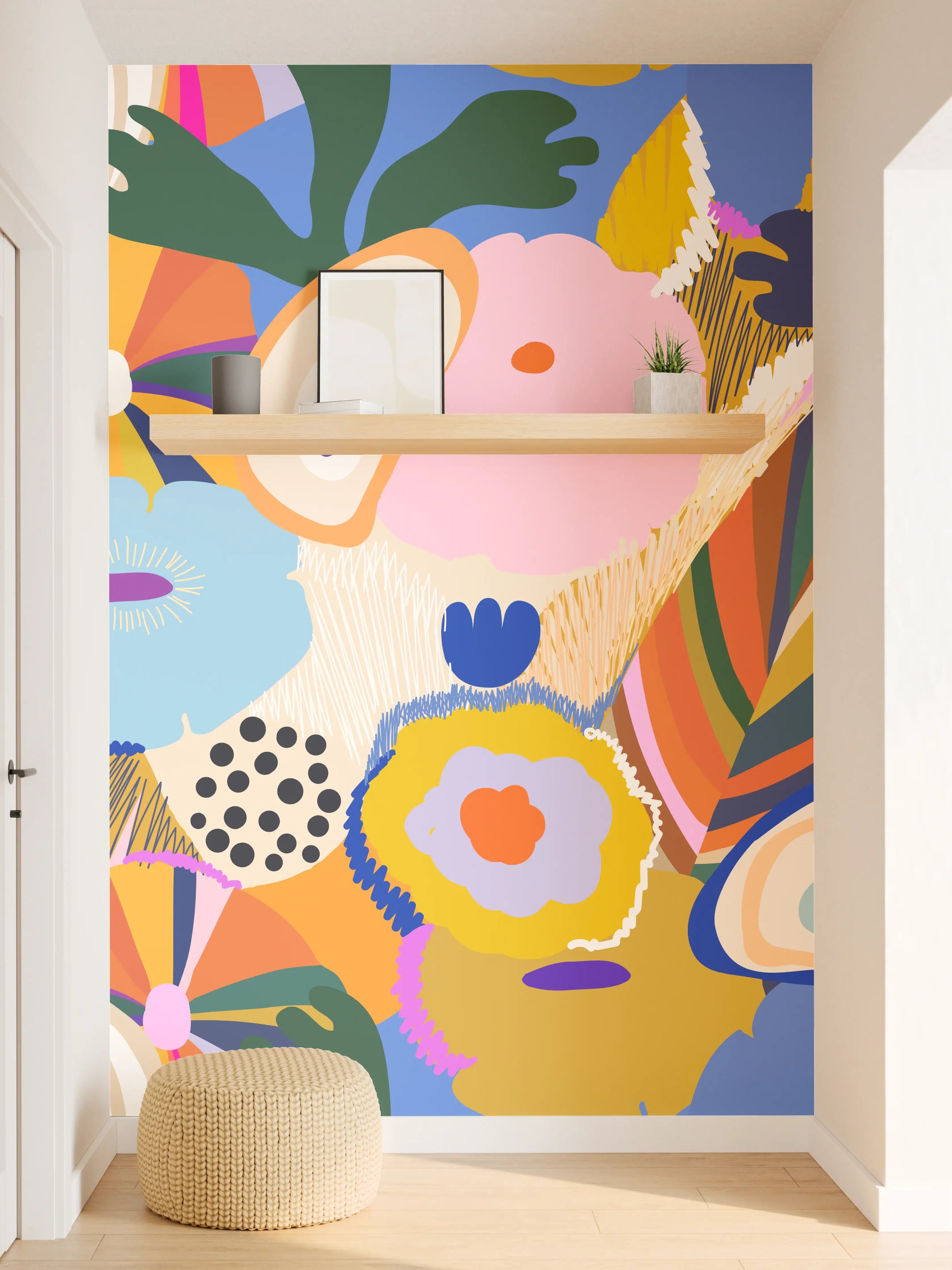 Wandverkleidung Flur - Tropisches Blumen-Abstract Bunt