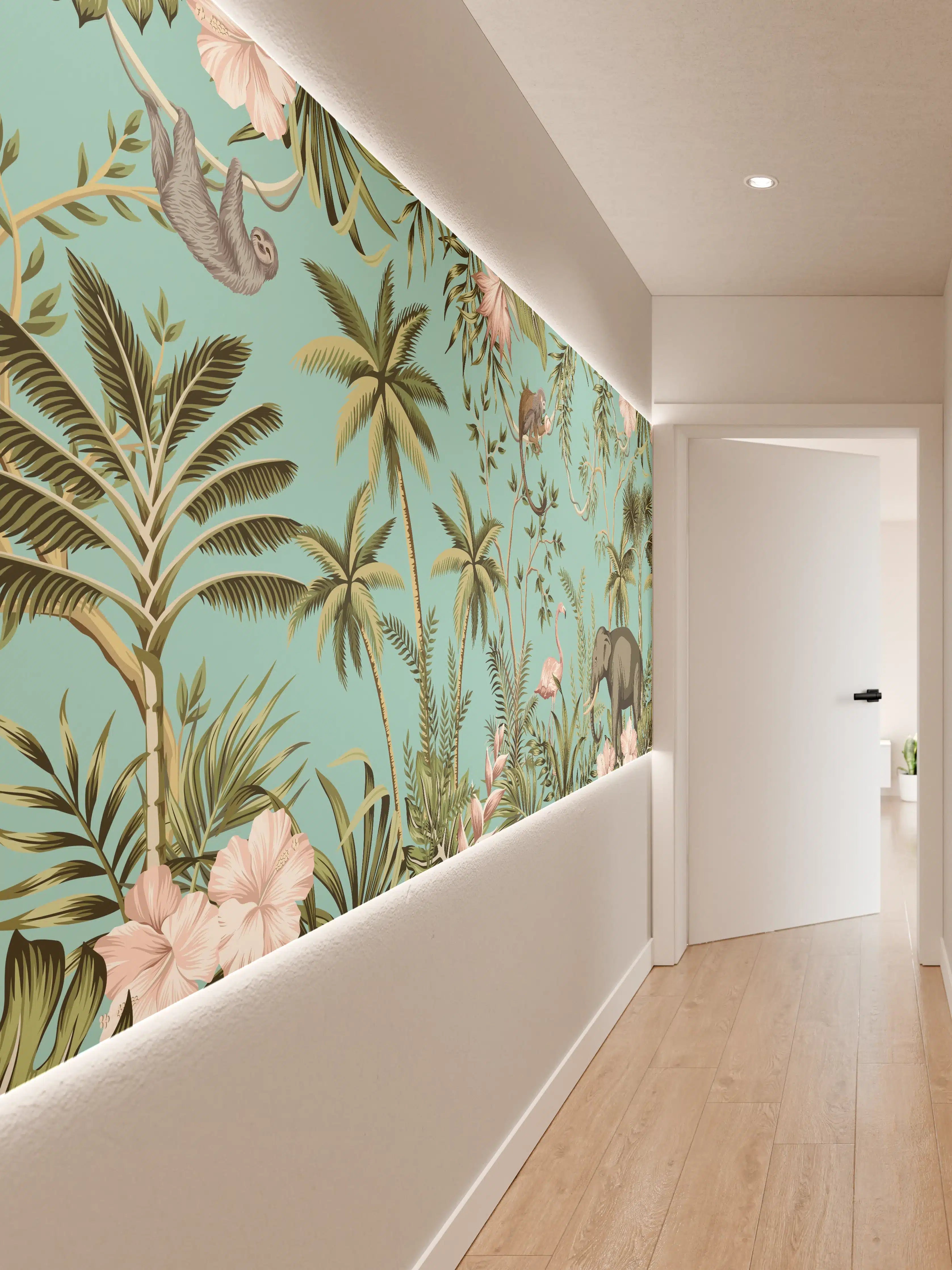 Wandverkleidung Flur - Tropisches Flair Stoffdesign