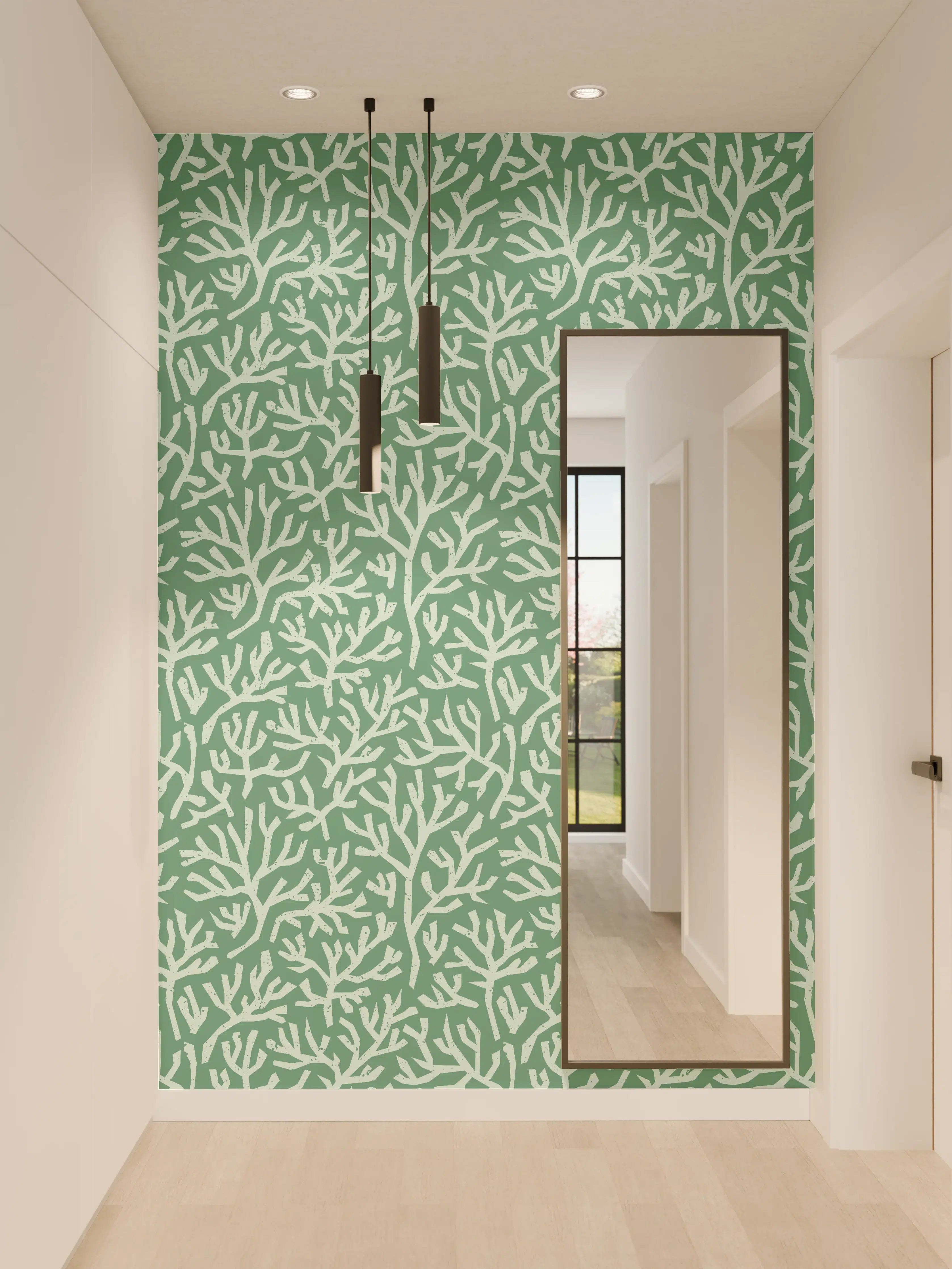 Wandverkleidung Flur - Türkis Korallen Minimal-Muster