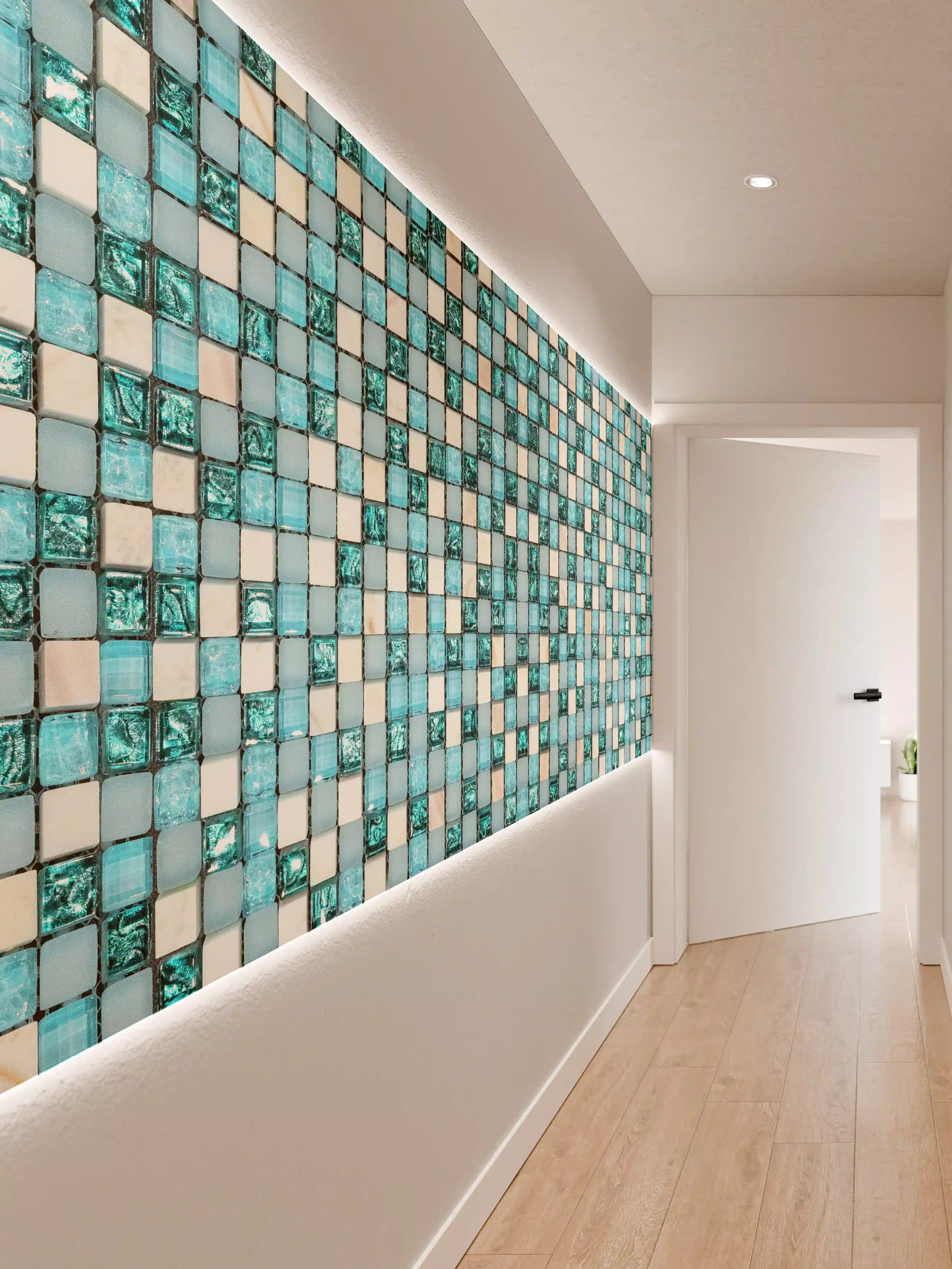 Wandverkleidung Flur - Türkis-Weißes Aquamarin Mosaik