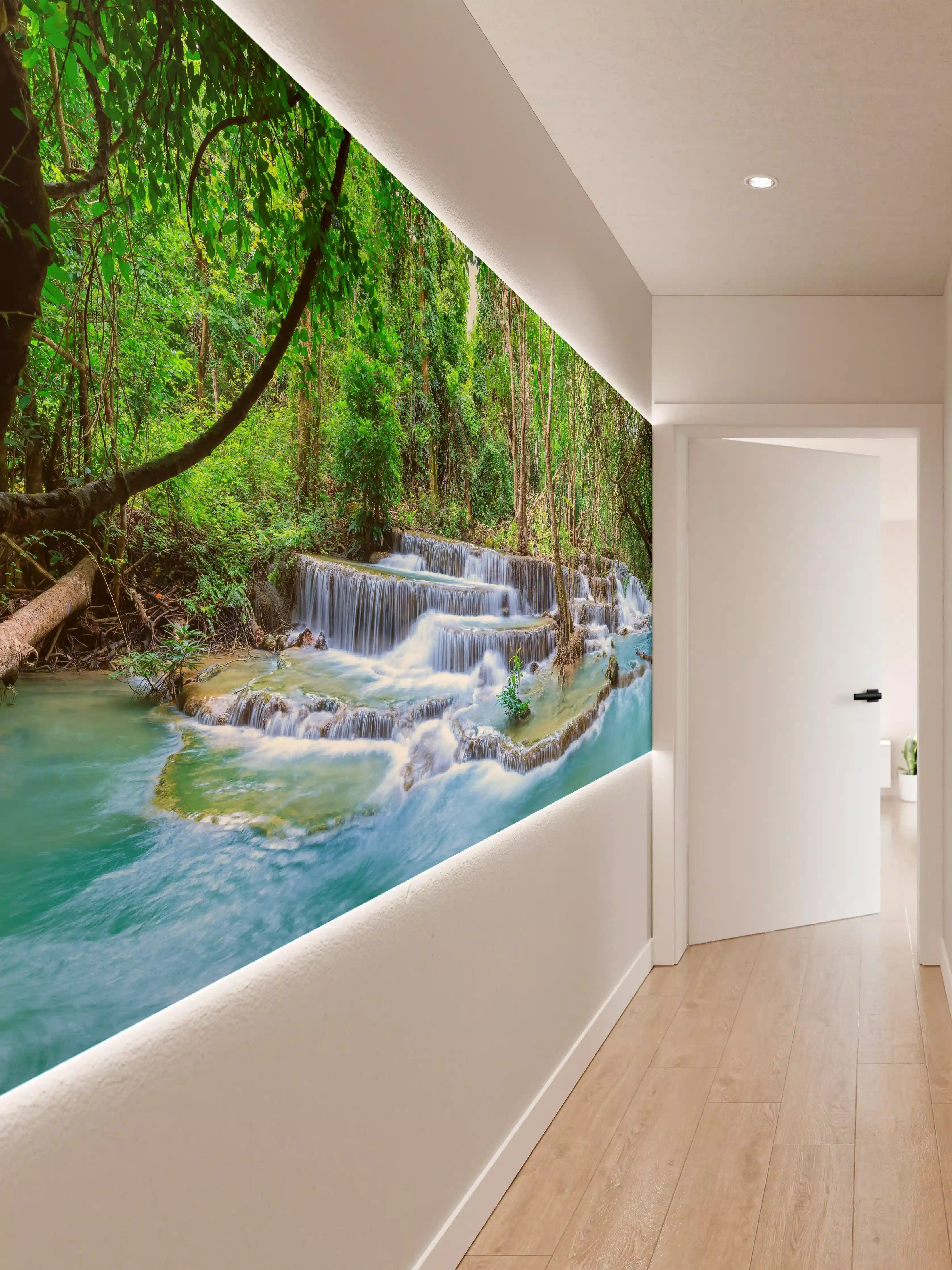 Wandverkleidung Flur - Türkisgrüner Dschungel-Wasserfall