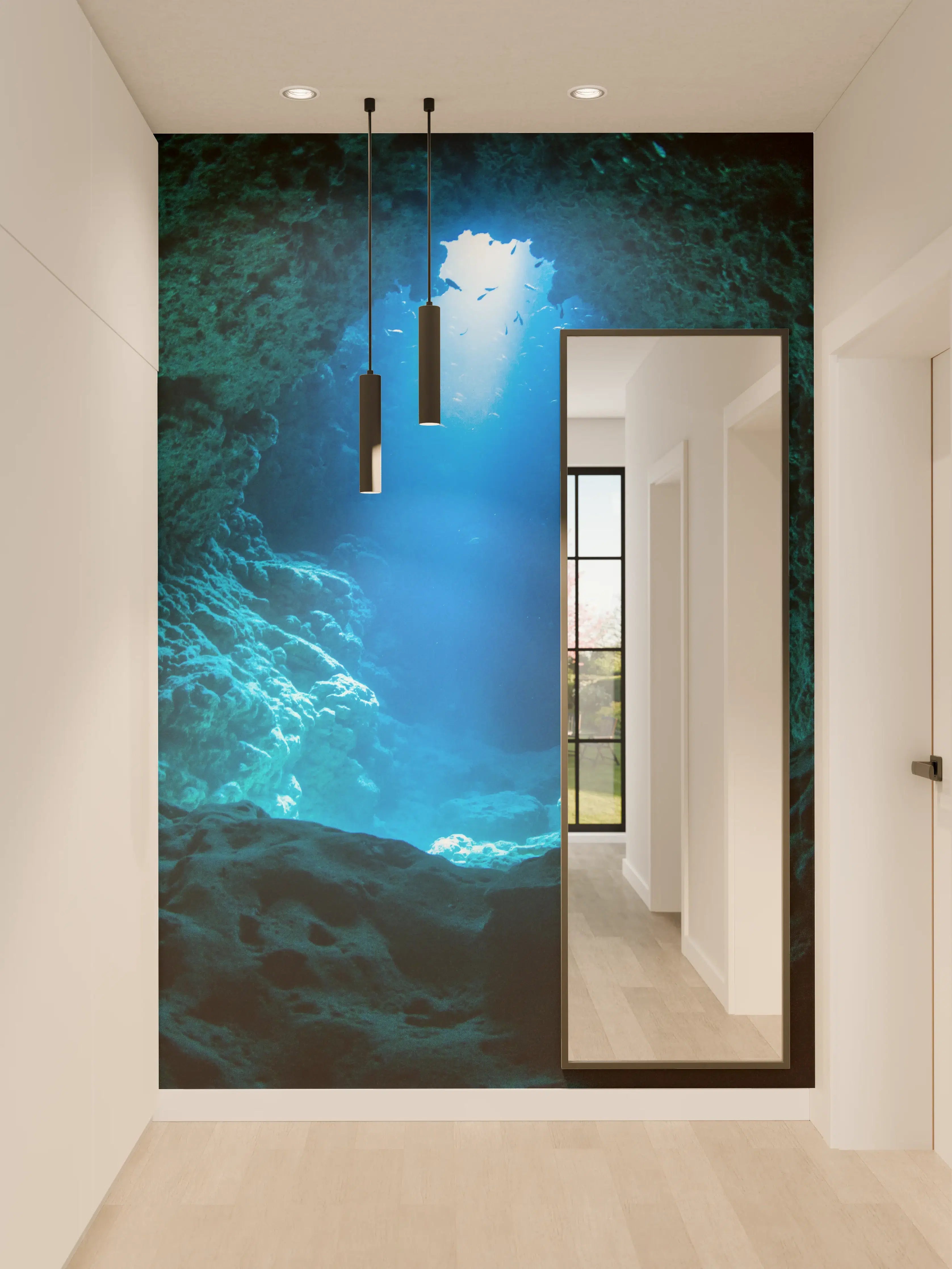 Wandverkleidung Flur - Unterwasserhöhle mit Sonnenstrahllicht