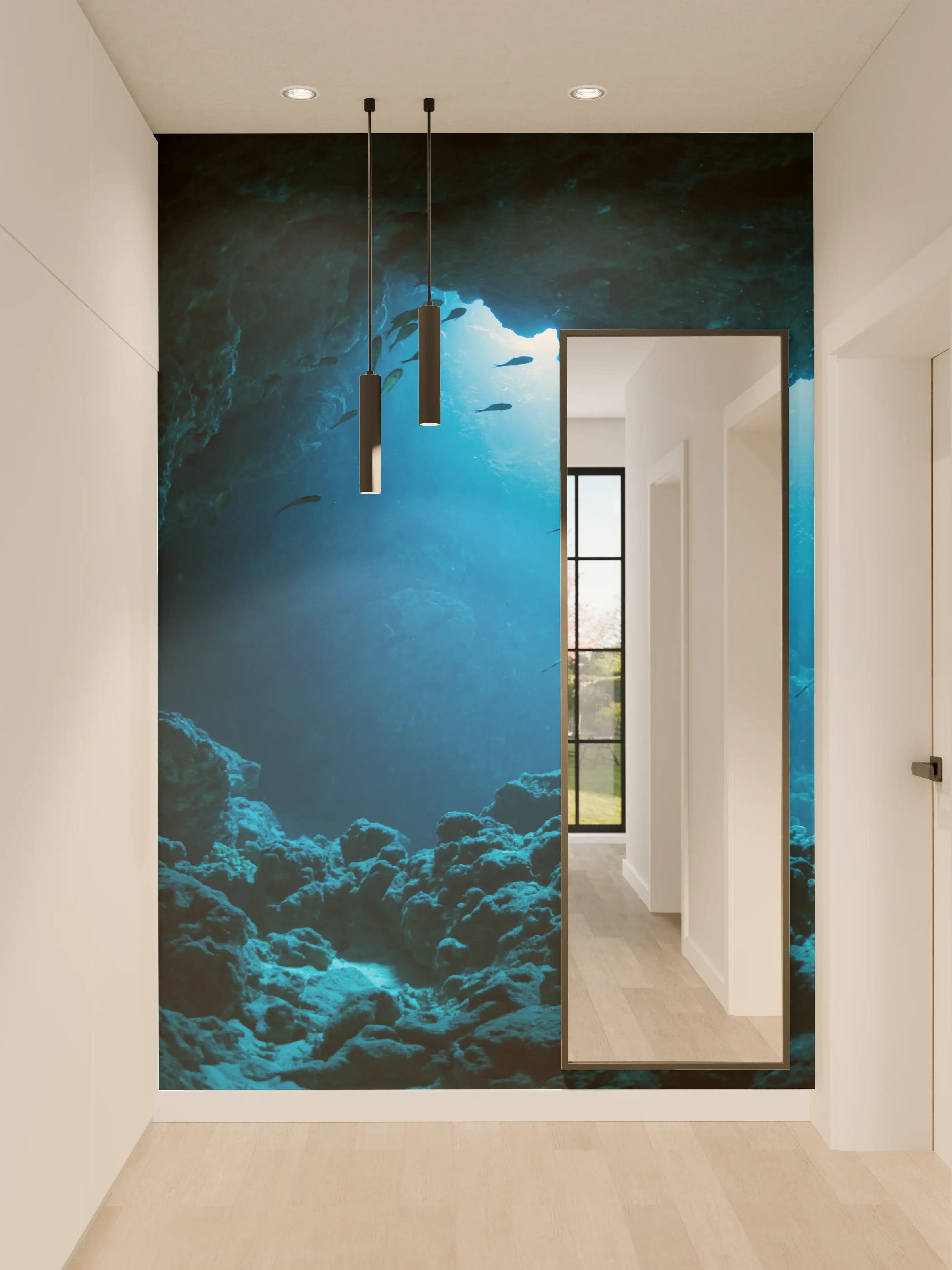 Wandverkleidung Flur - Unterwasserhöhle mit faszinierendem Meeresleben
