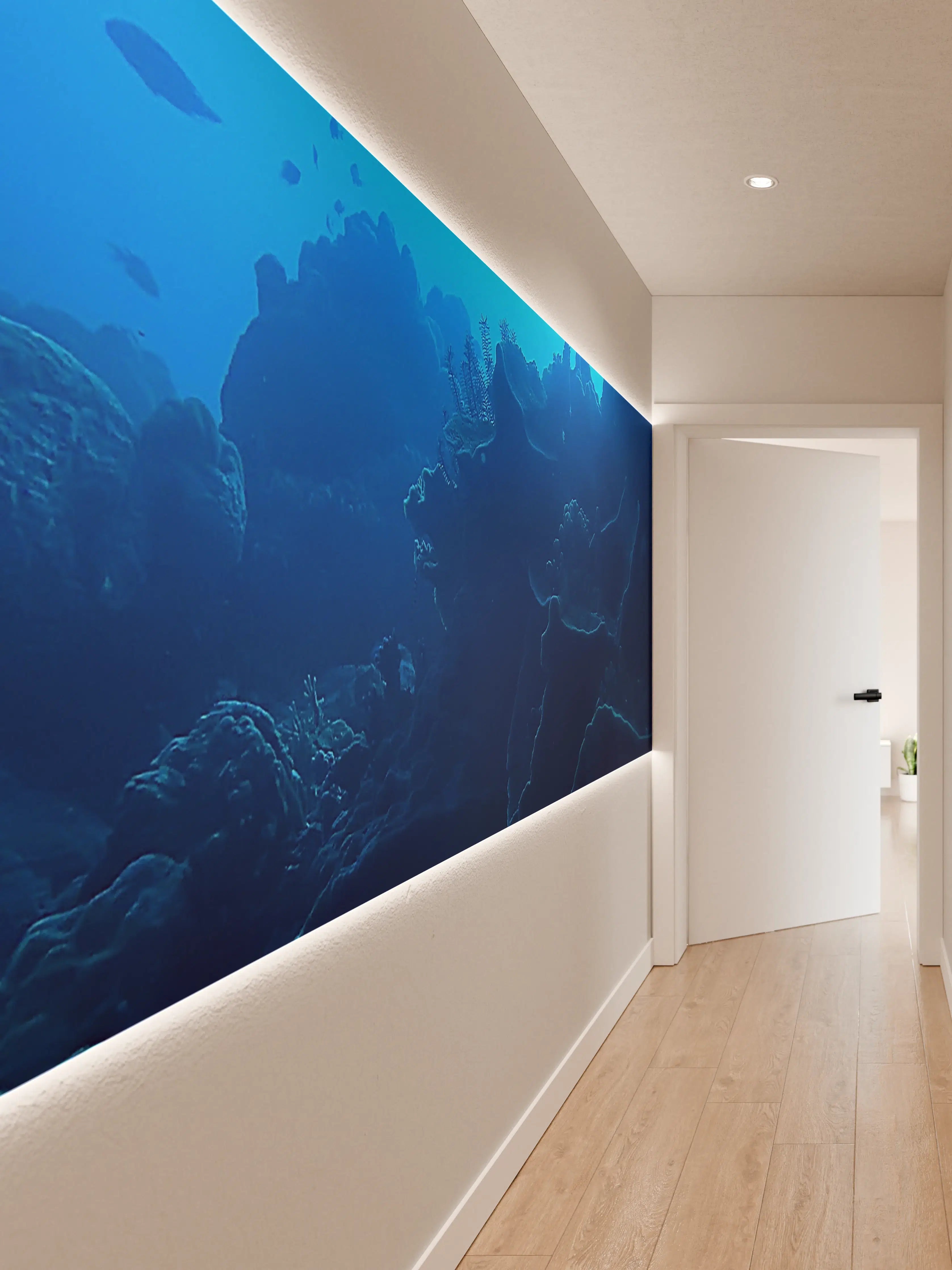 Wandverkleidung Flur - Unterwasserwelt in dunklen Blautönen