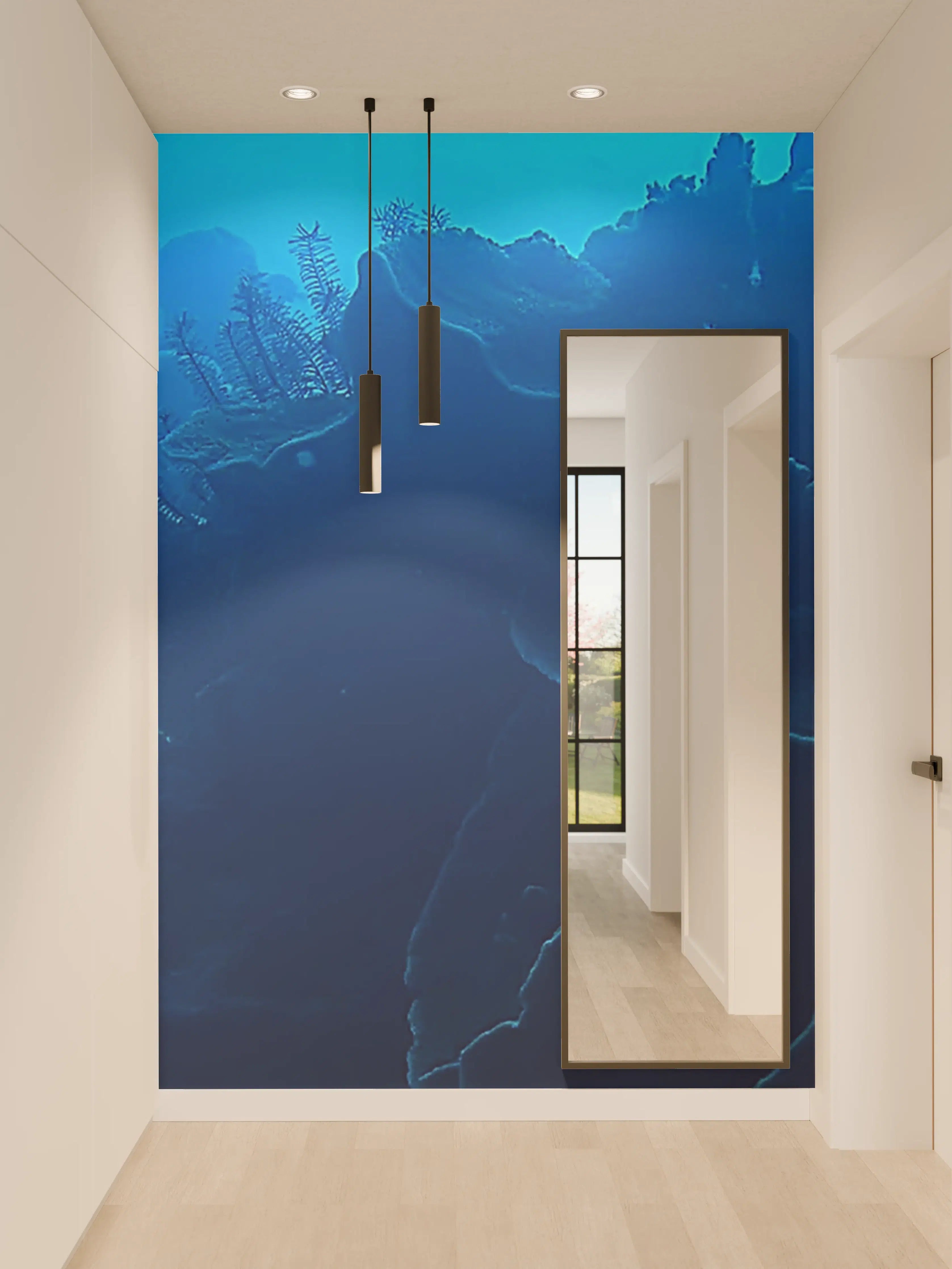 Wandverkleidung Flur - Unterwasserwelt in dunklen Blautönen