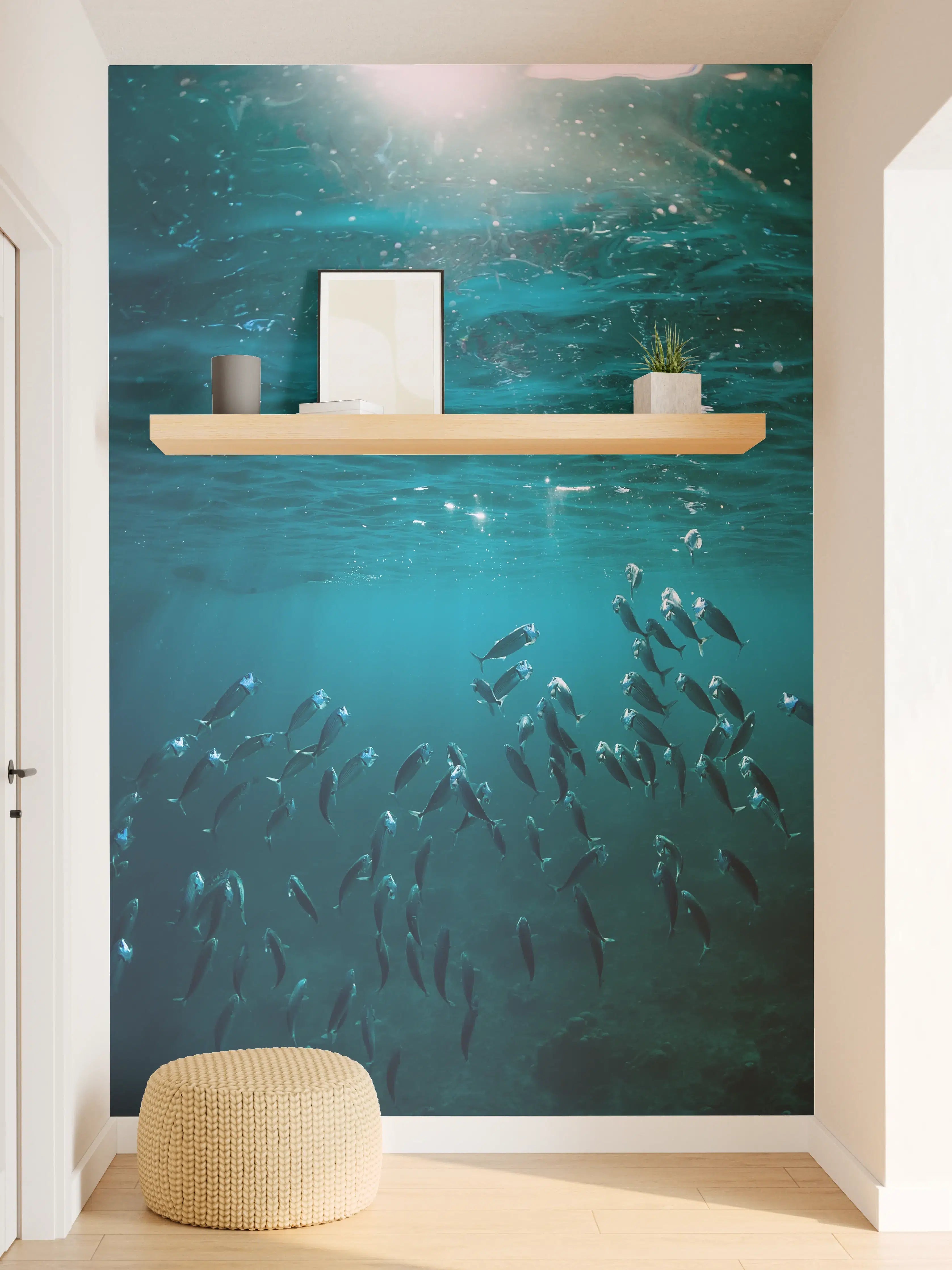 Wandverkleidung Flur - Unterwasserwelt mit Fischen in Blau
