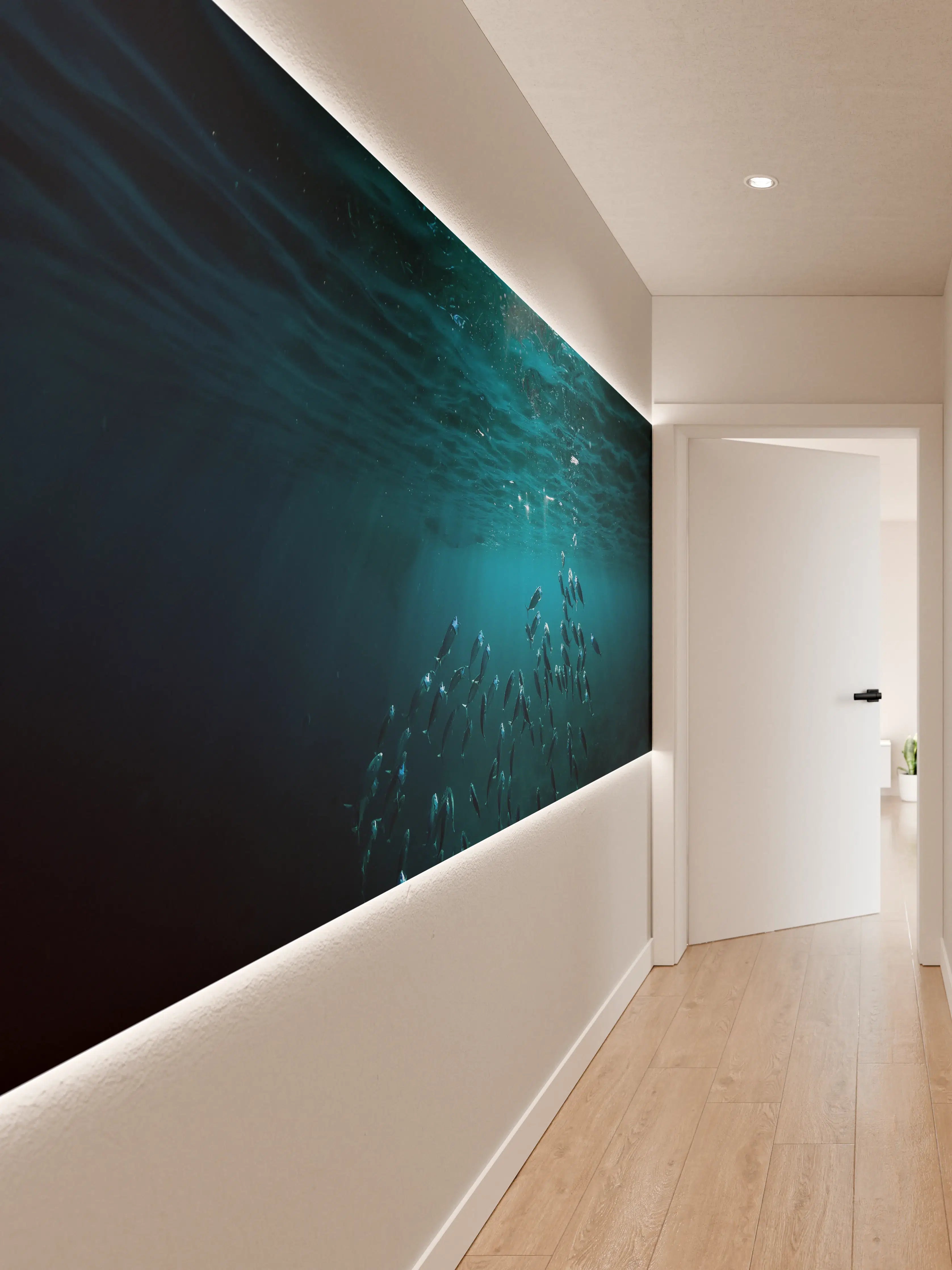 Wandverkleidung Flur - Unterwasserwelt mit Fischen in Blau