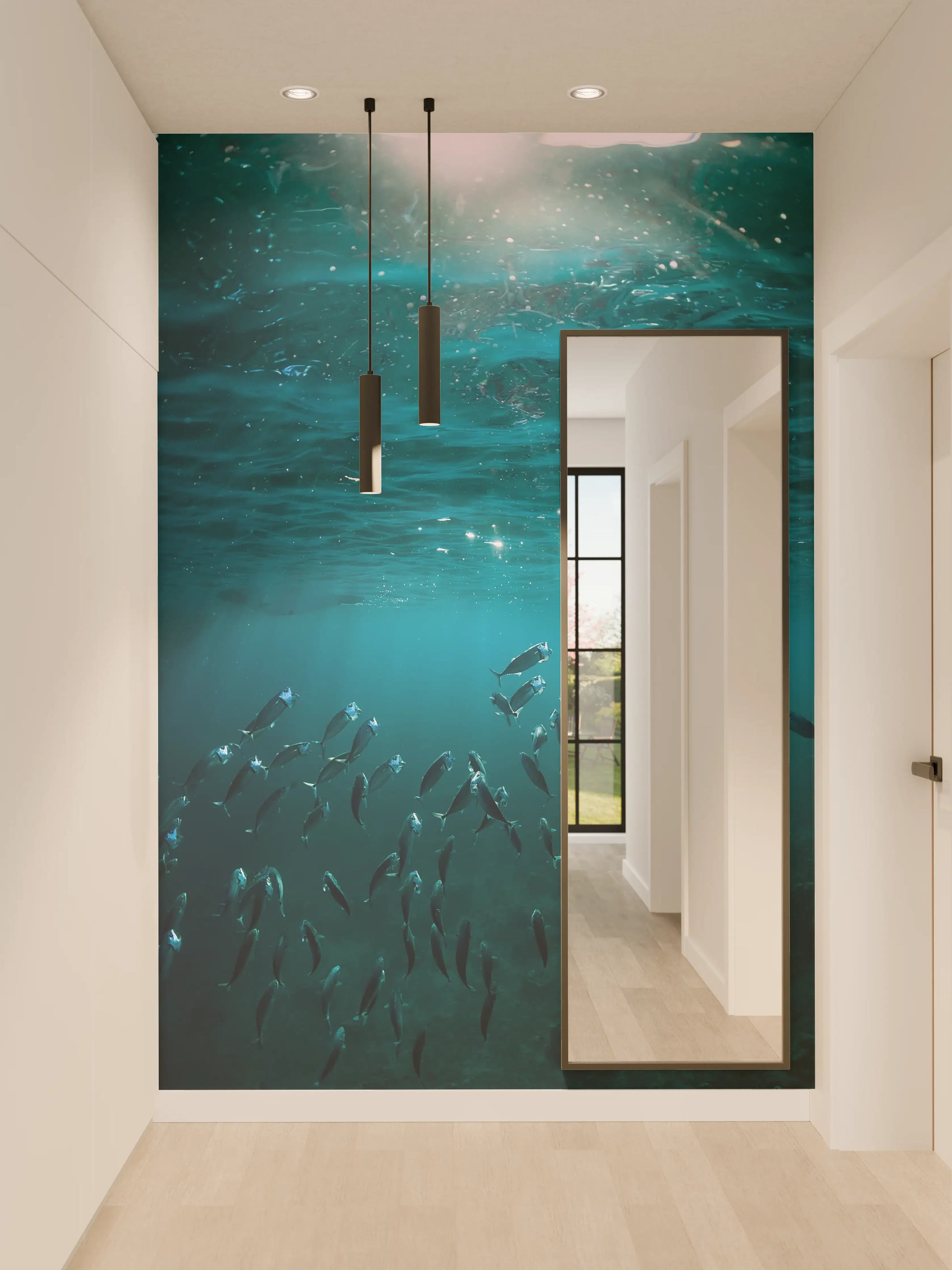 Wandverkleidung Flur - Unterwasserwelt mit Fischen in Blau