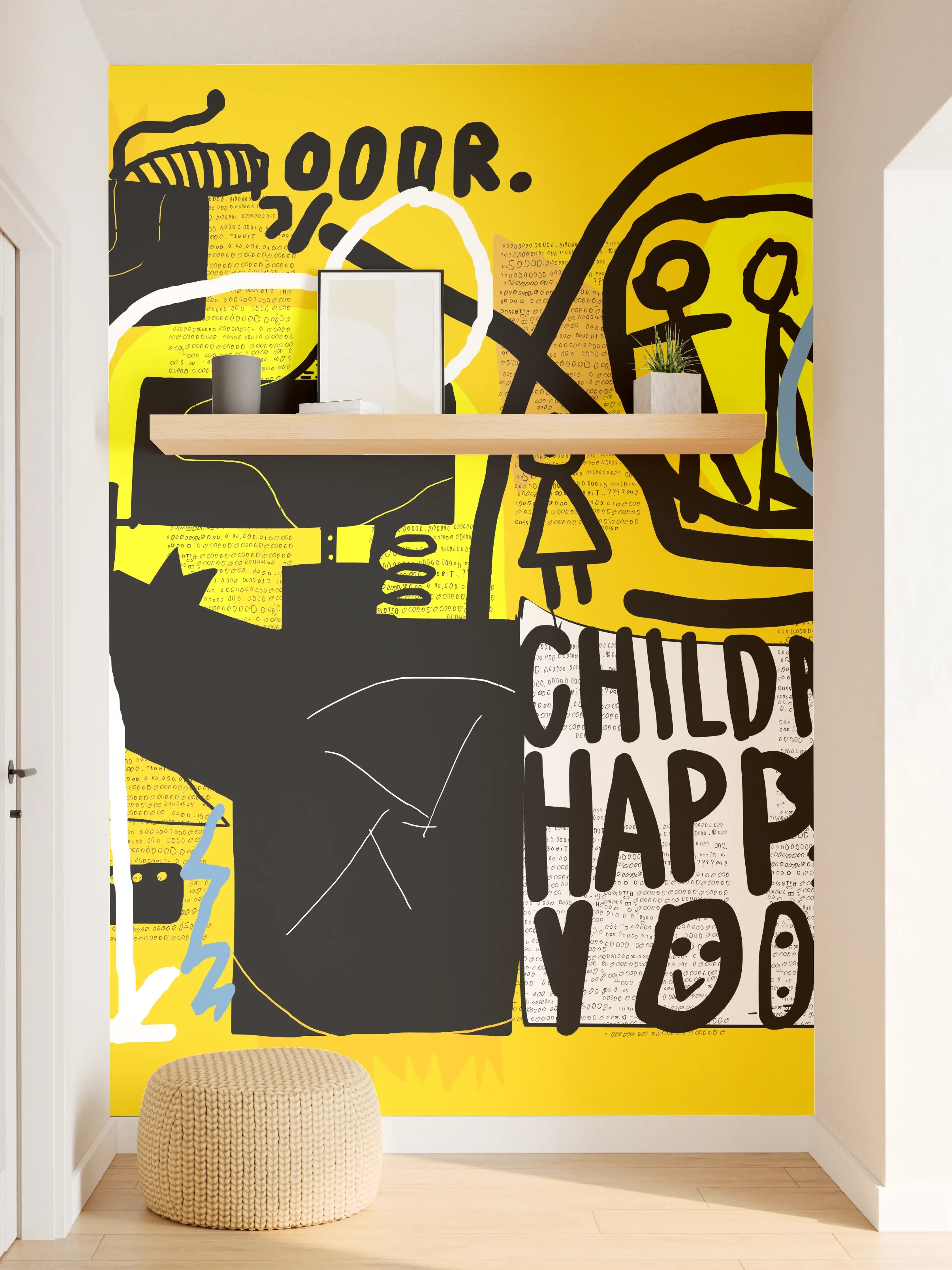 Wandverkleidung Flur - Urbanes Graffiti-Kunstwerk Gelb Schwarz