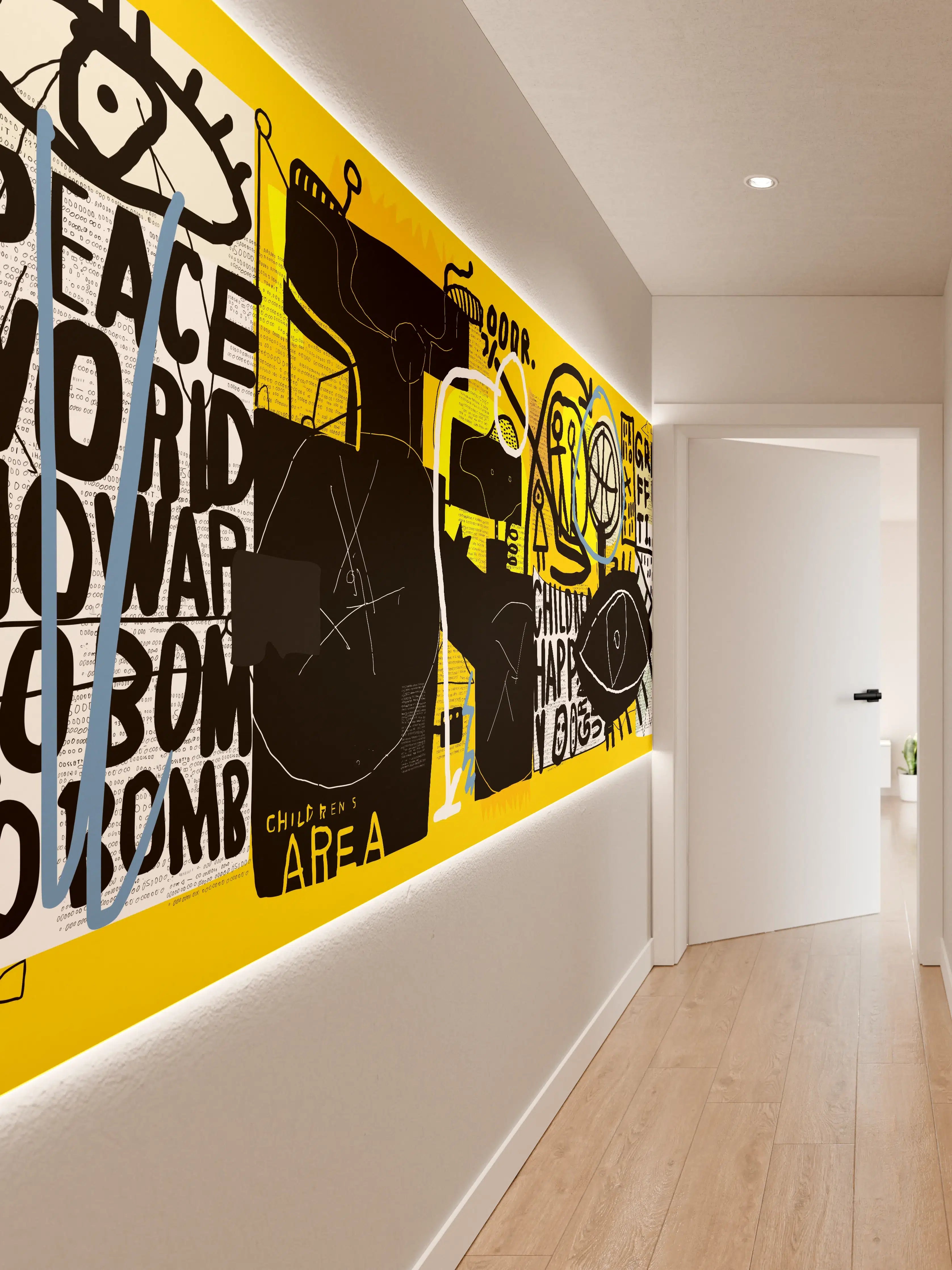 Wandverkleidung Flur - Urbanes Graffiti-Kunstwerk Gelb Schwarz