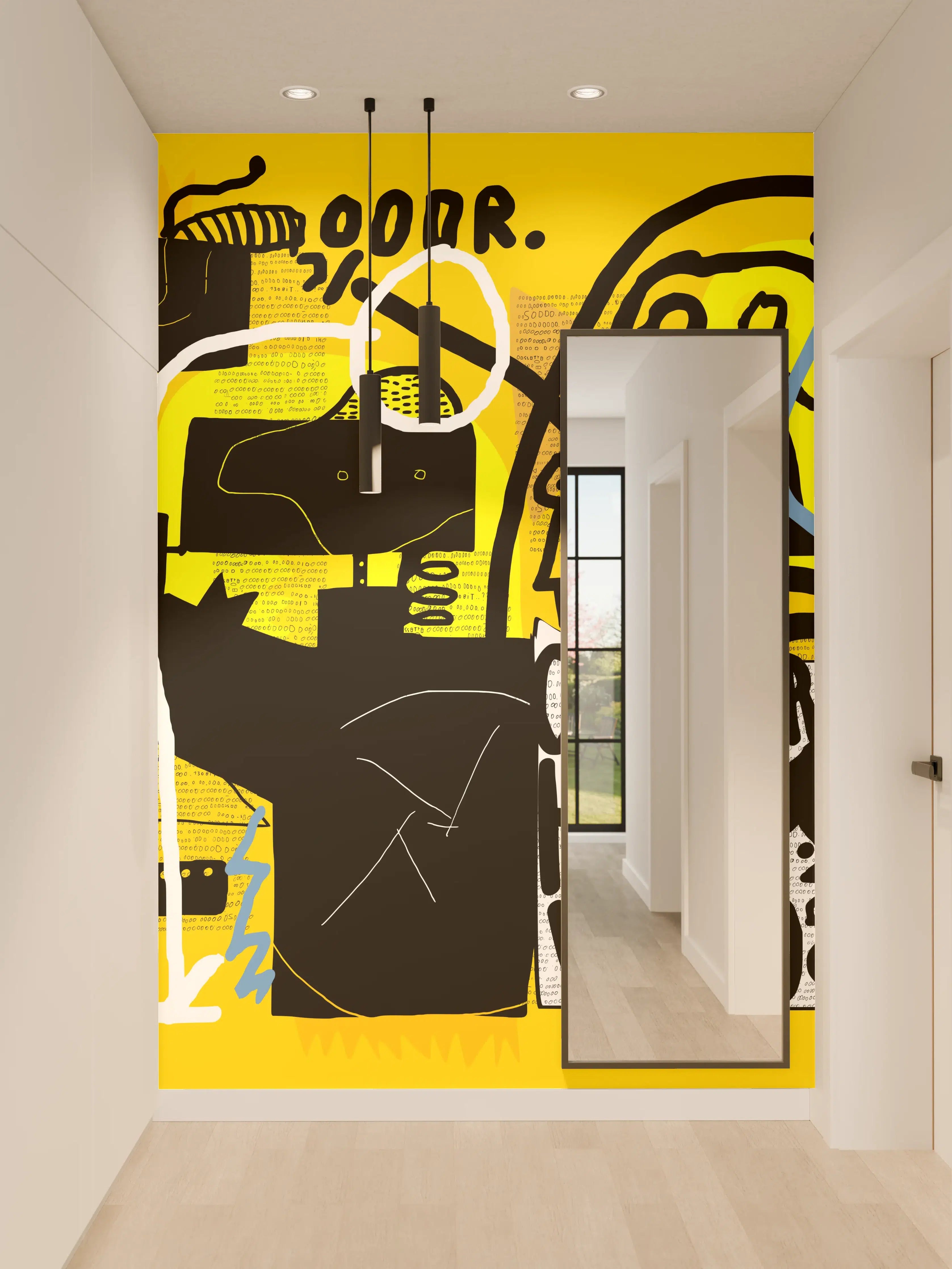 Wandverkleidung Flur - Urbanes Graffiti-Kunstwerk Gelb Schwarz