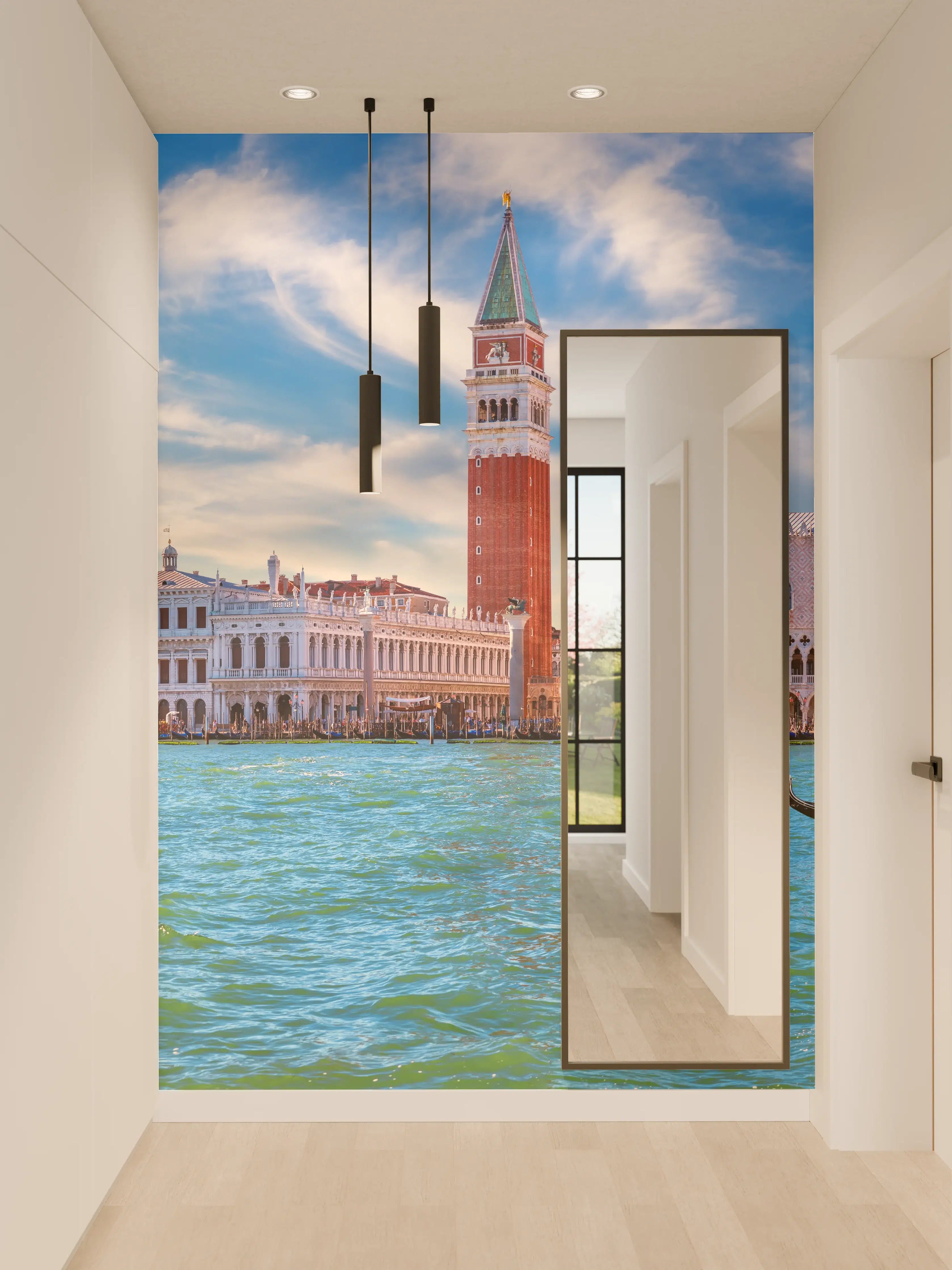 Wandverkleidung Flur - Venedig Skyline Blau-Türkis