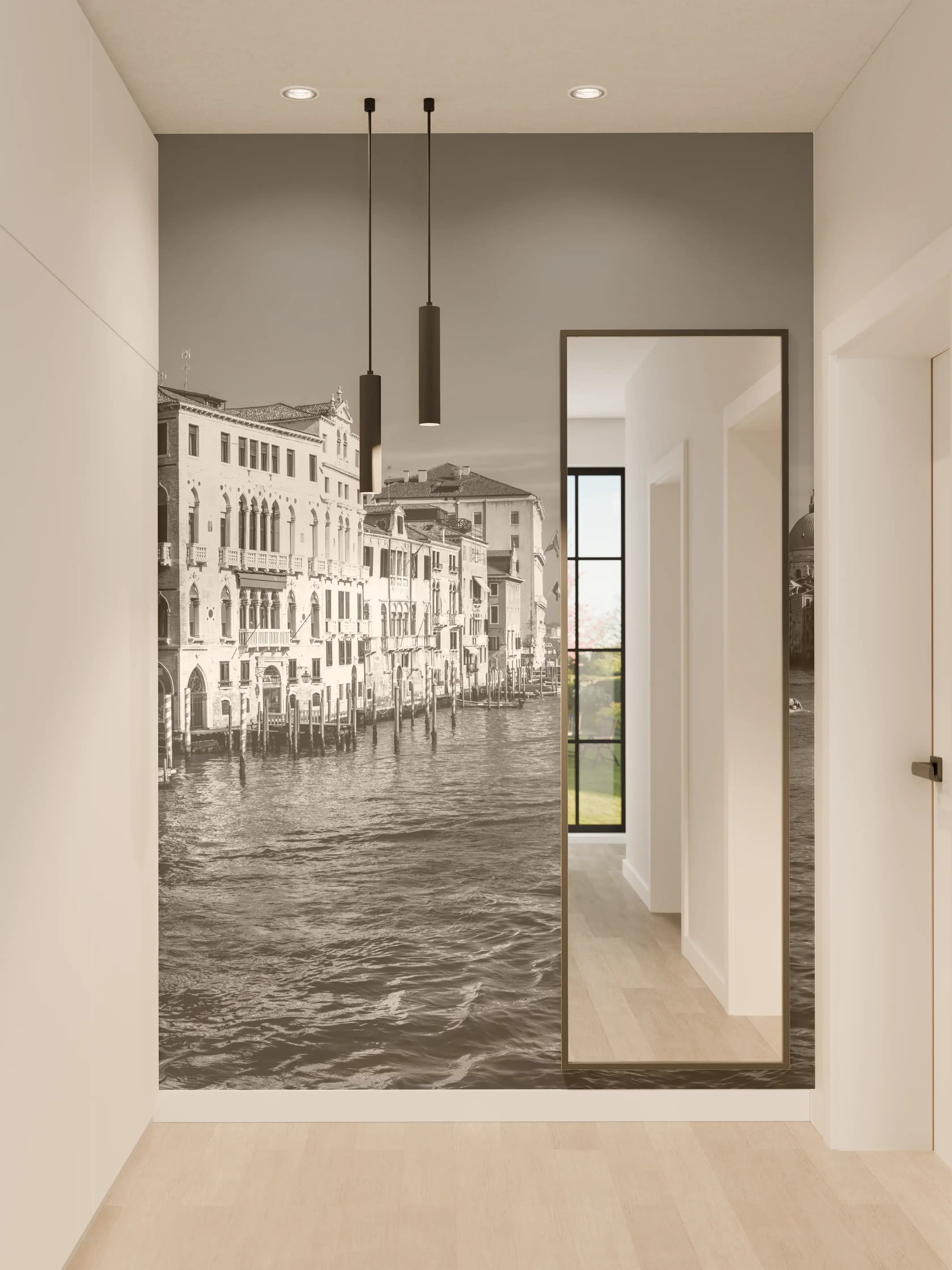 Wandverkleidung Flur - Venedig in Schwarz und Weiß