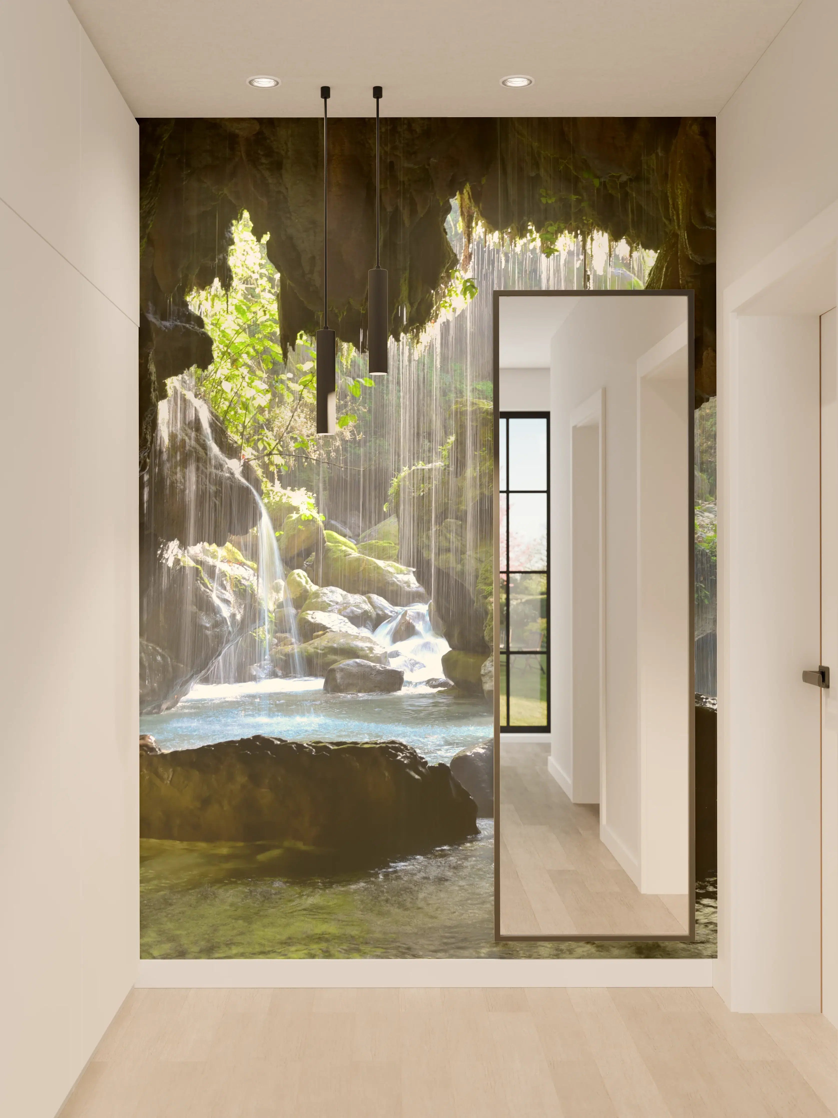 Wandverkleidung Flur - Verborgene Wasserhöhle im Grünen