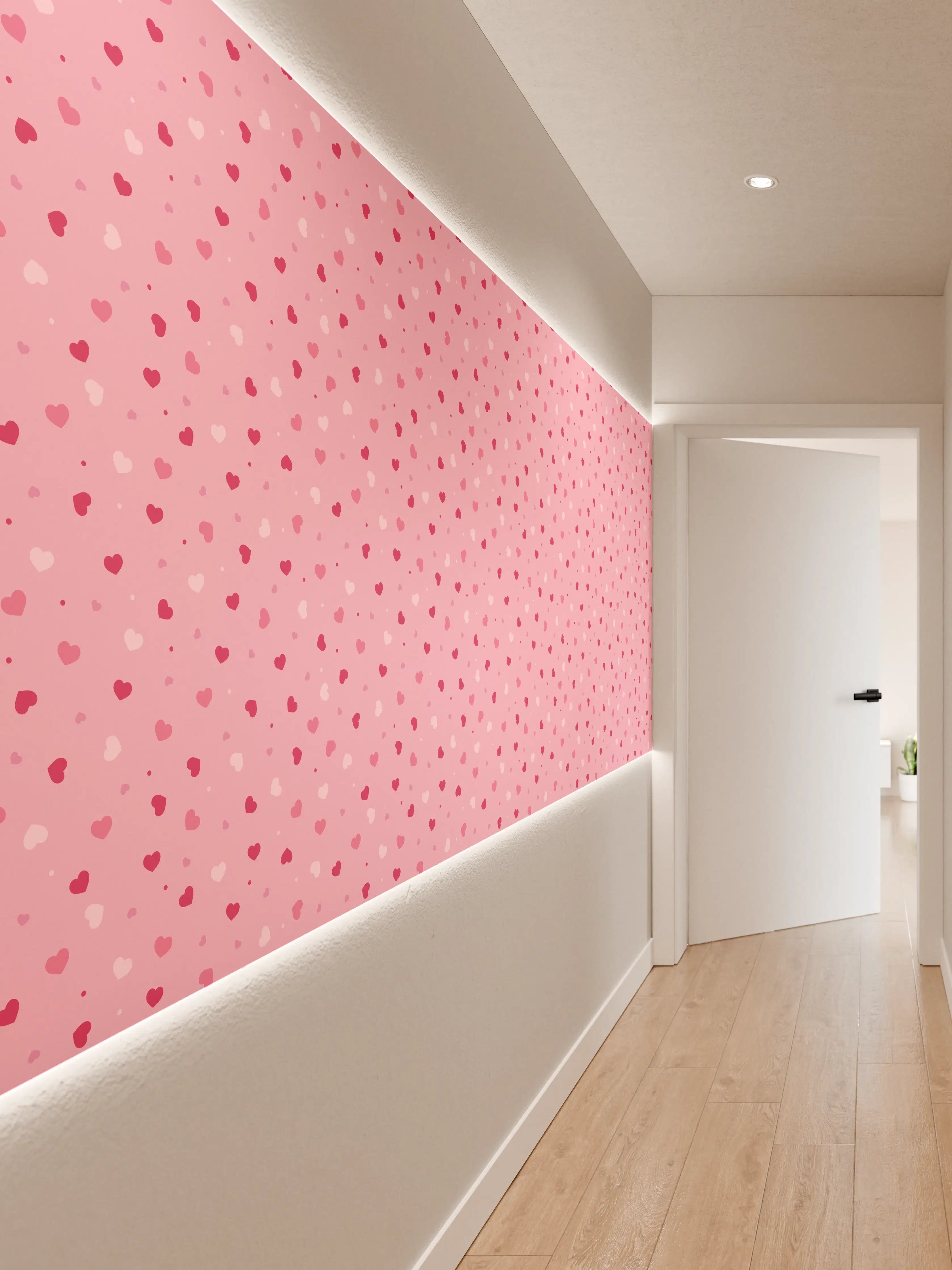 Wandverkleidung Flur - Verspieltes Herzmuster in Rosa