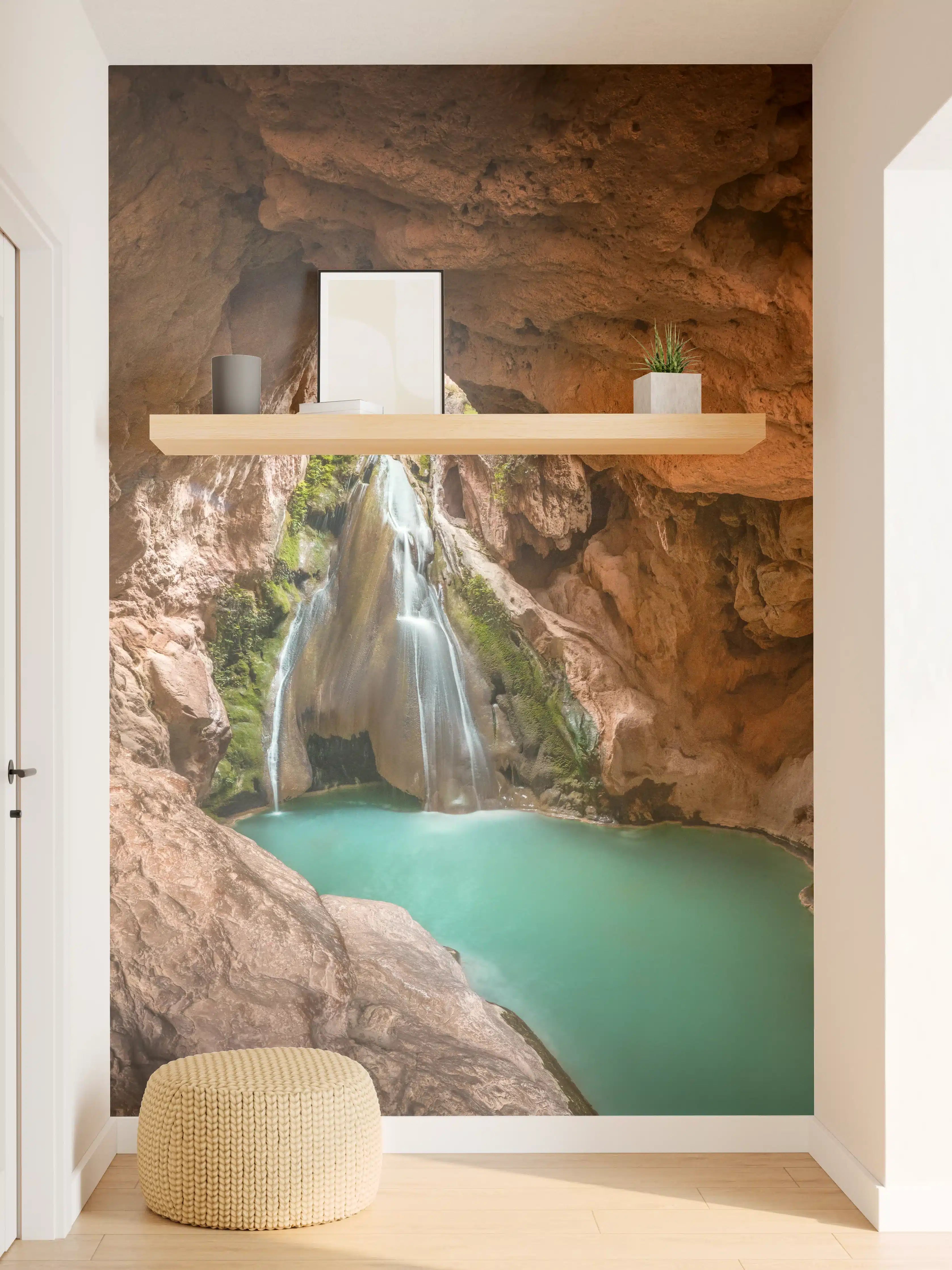 Wandverkleidung Flur - Versteckte Wasserhöhle mit Wasserfall