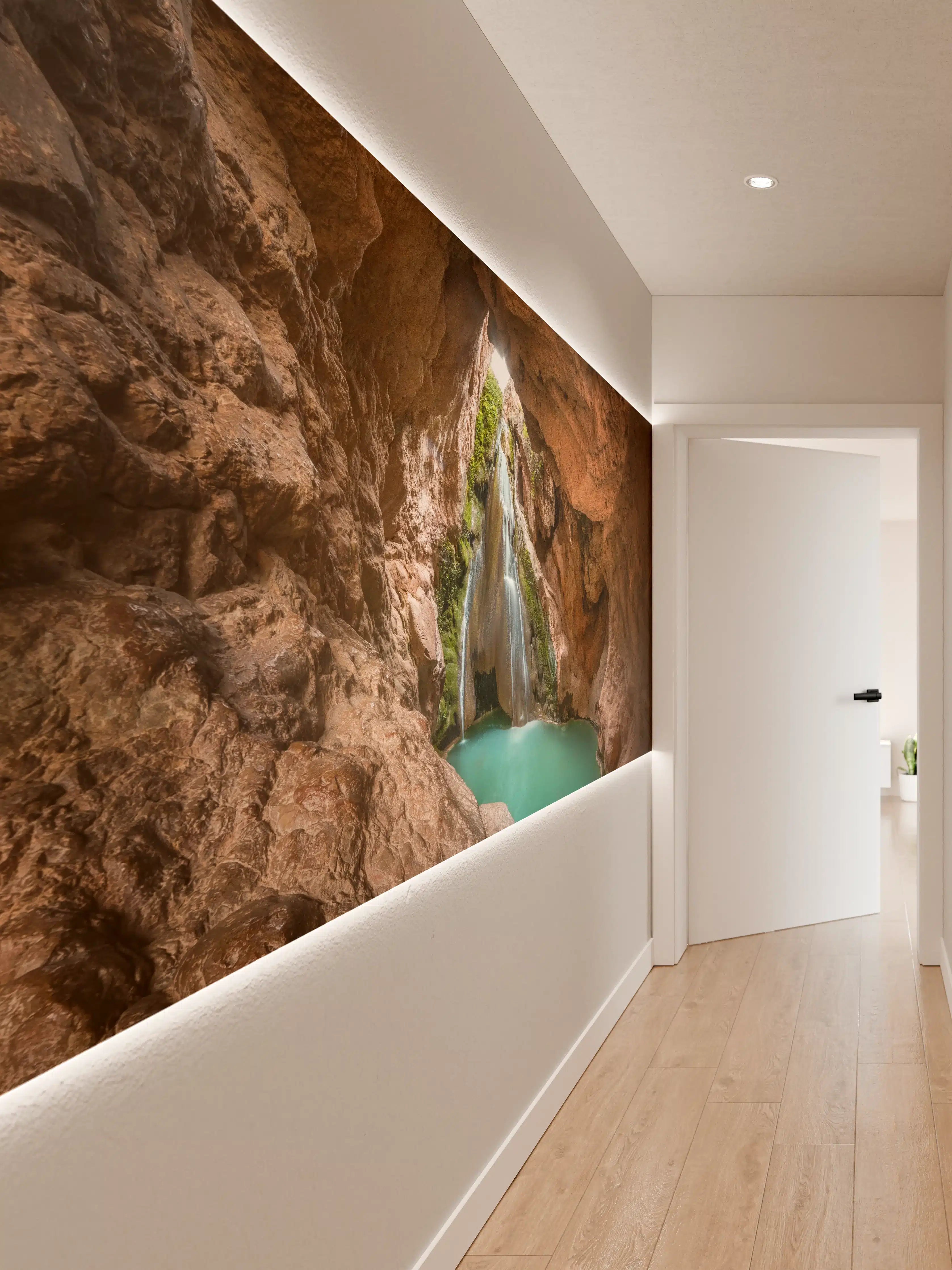 Wandverkleidung Flur - Versteckte Wasserhöhle mit Wasserfall