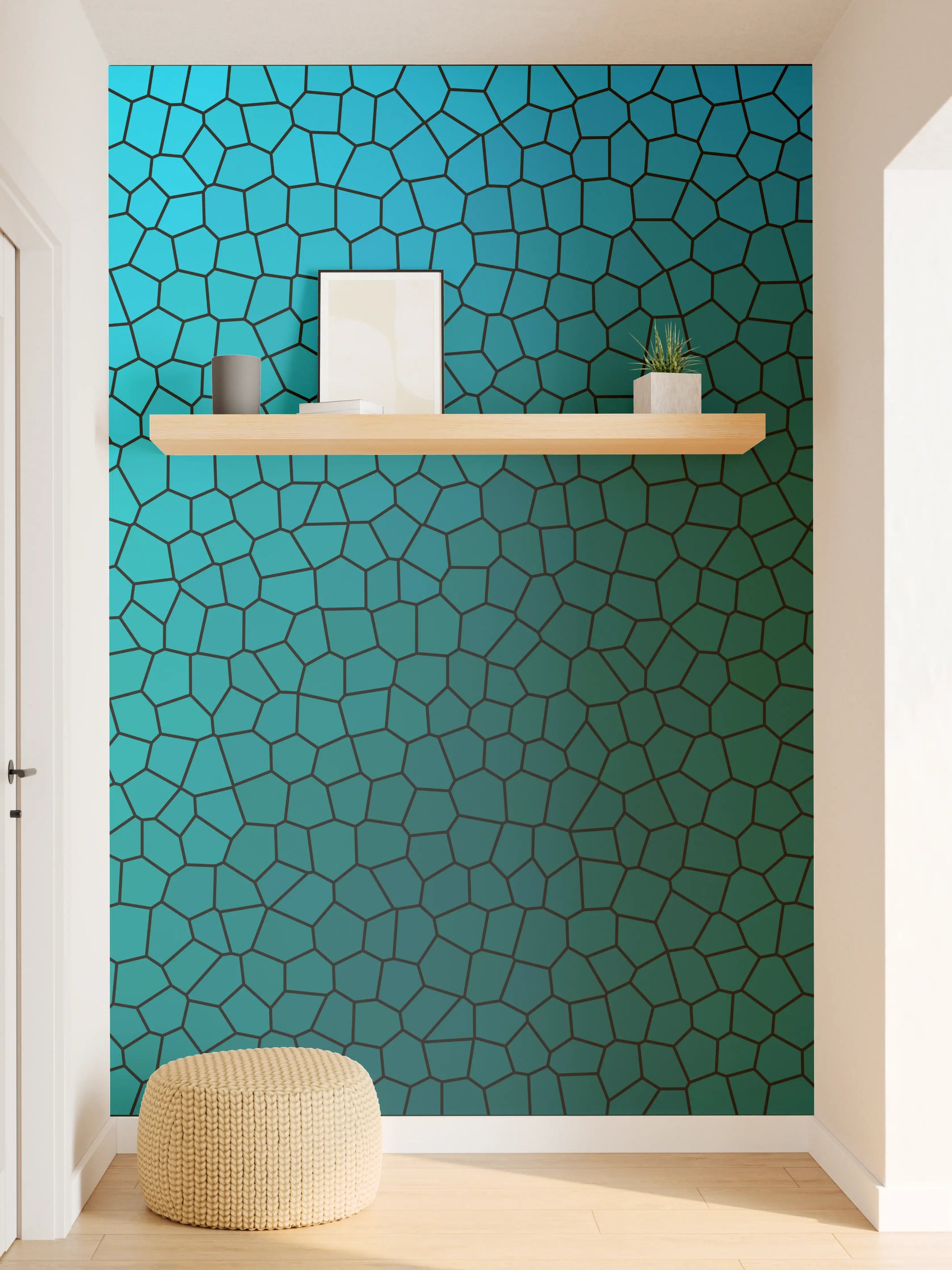 Wandverkleidung Flur - Verträumtes Mosaik in Blau, Grün und Grautönen