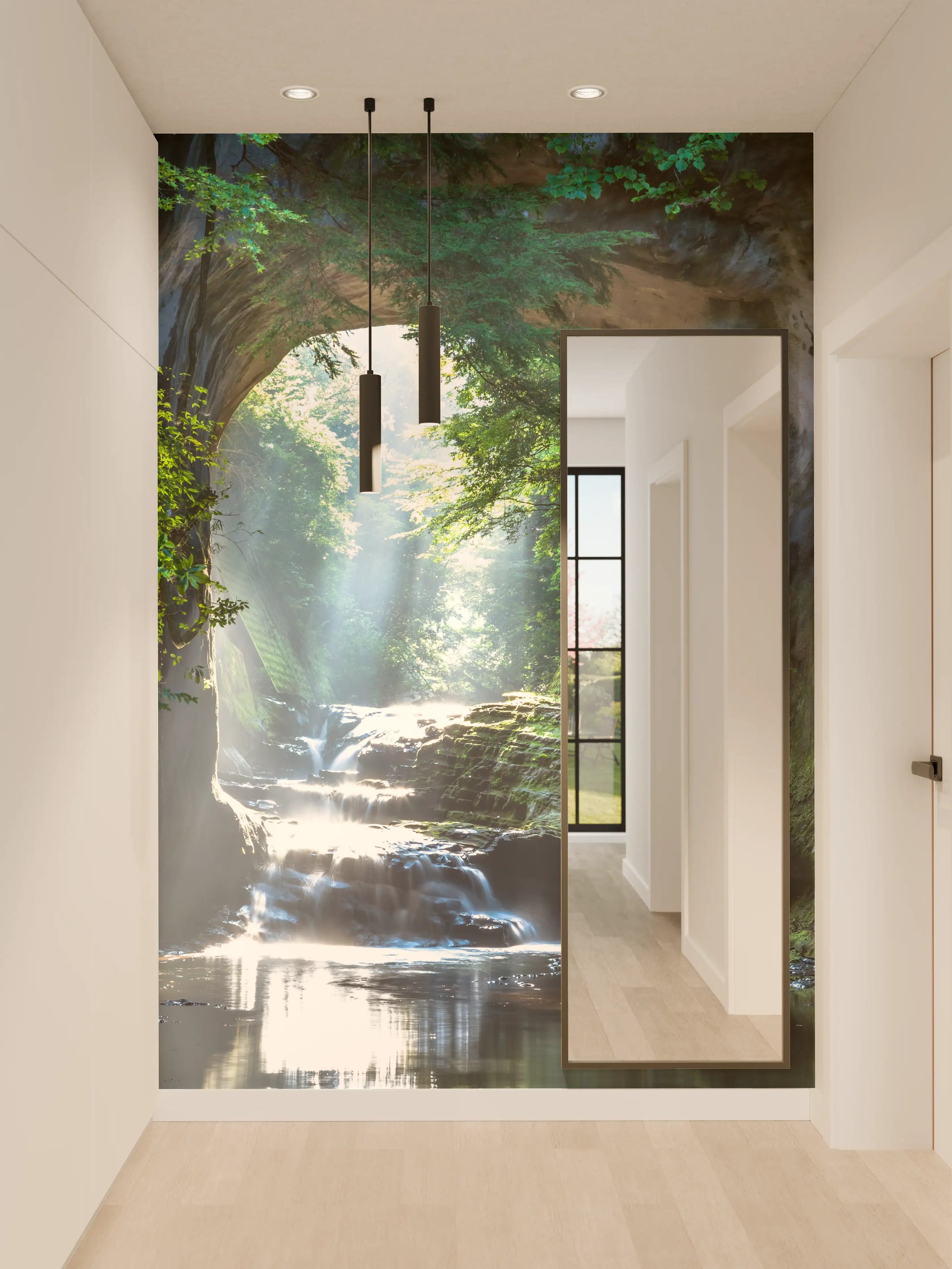 Wandverkleidung Flur - Verzauberte Naturkulisse mit Wasser und Felsen