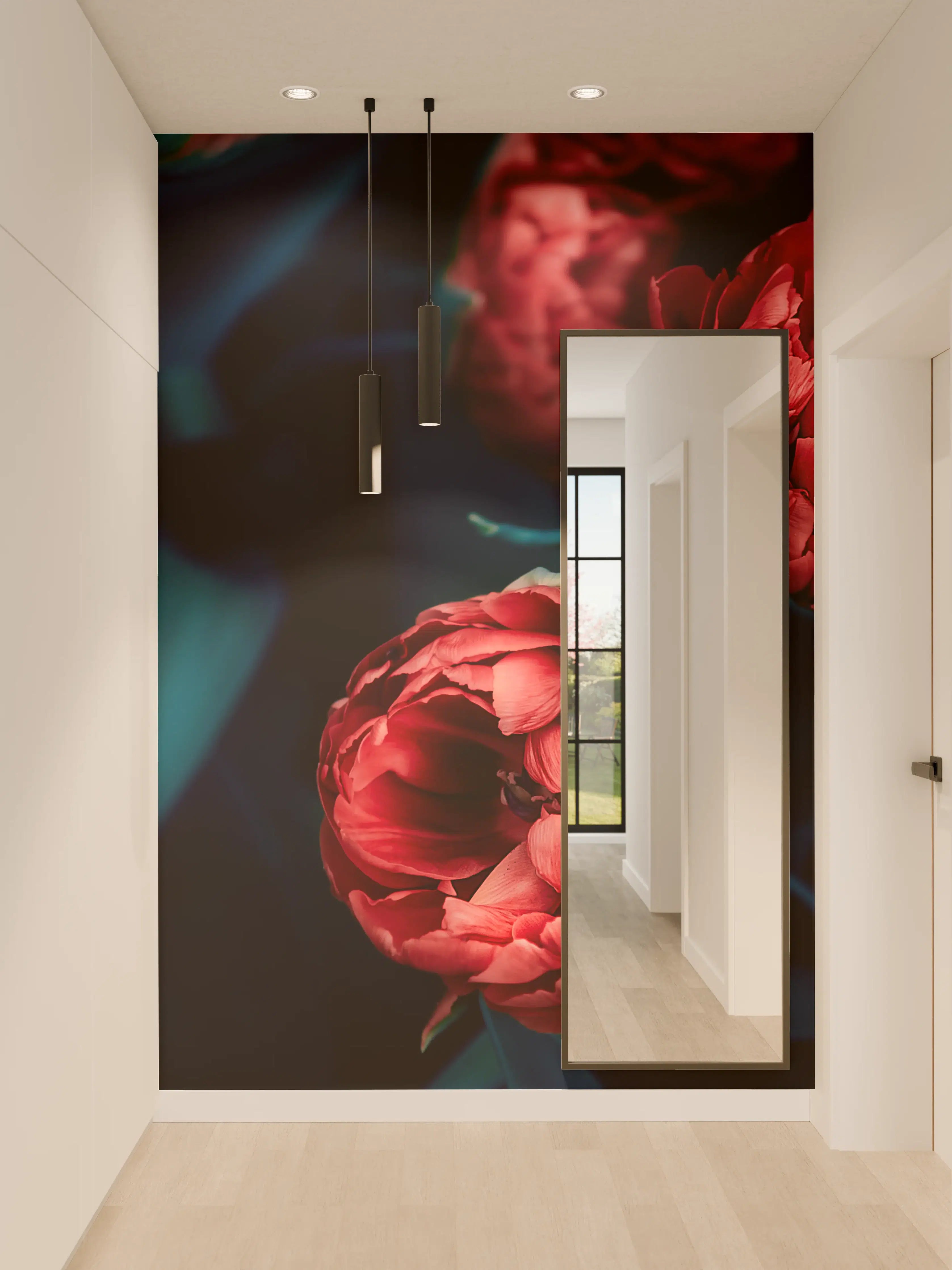 Wandverkleidung Flur - Vibrante rote Tulpen im Blumenbeet