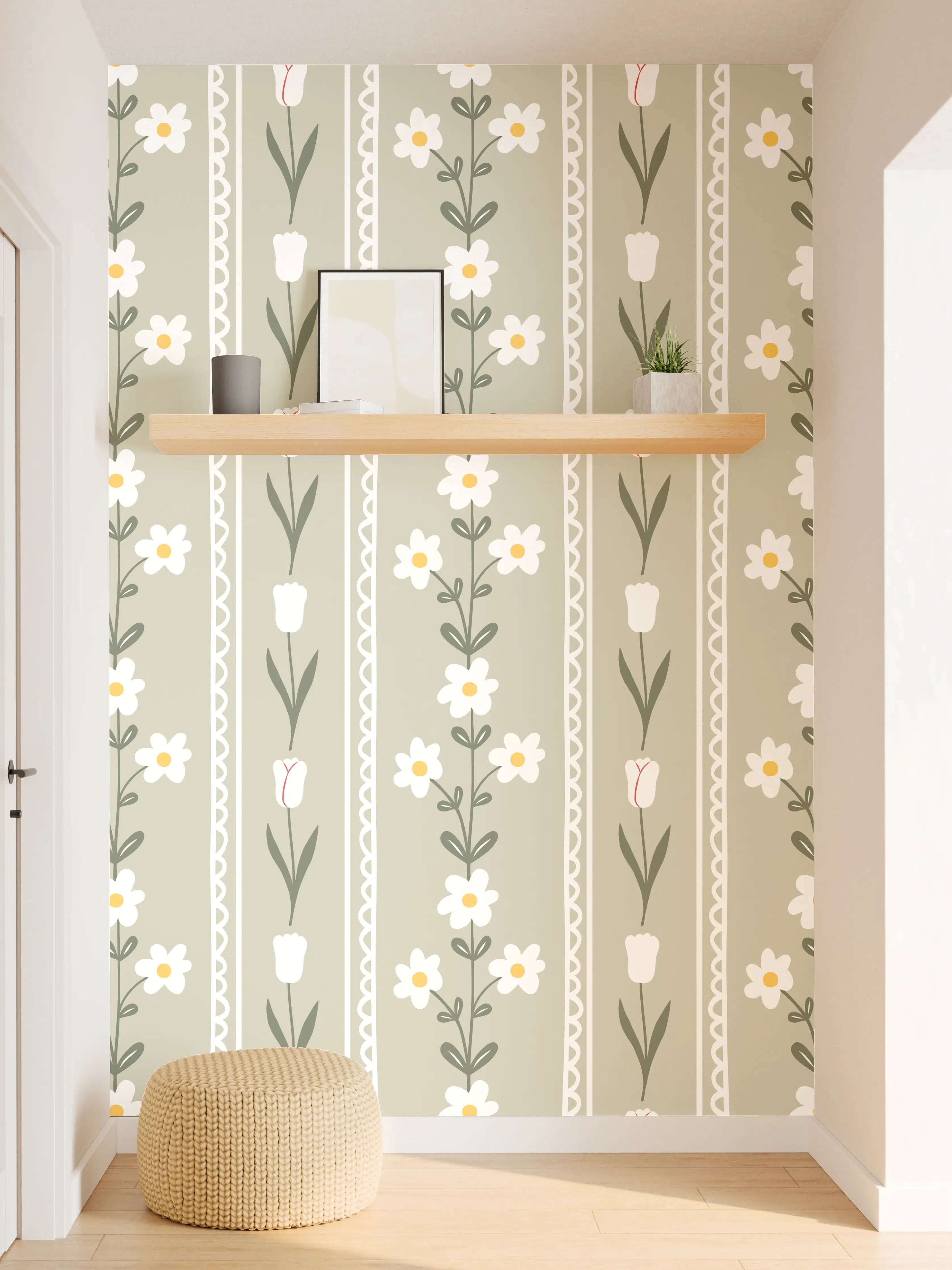 Wandverkleidung Flur - Vintage Bloom Beige Blumen Tapete