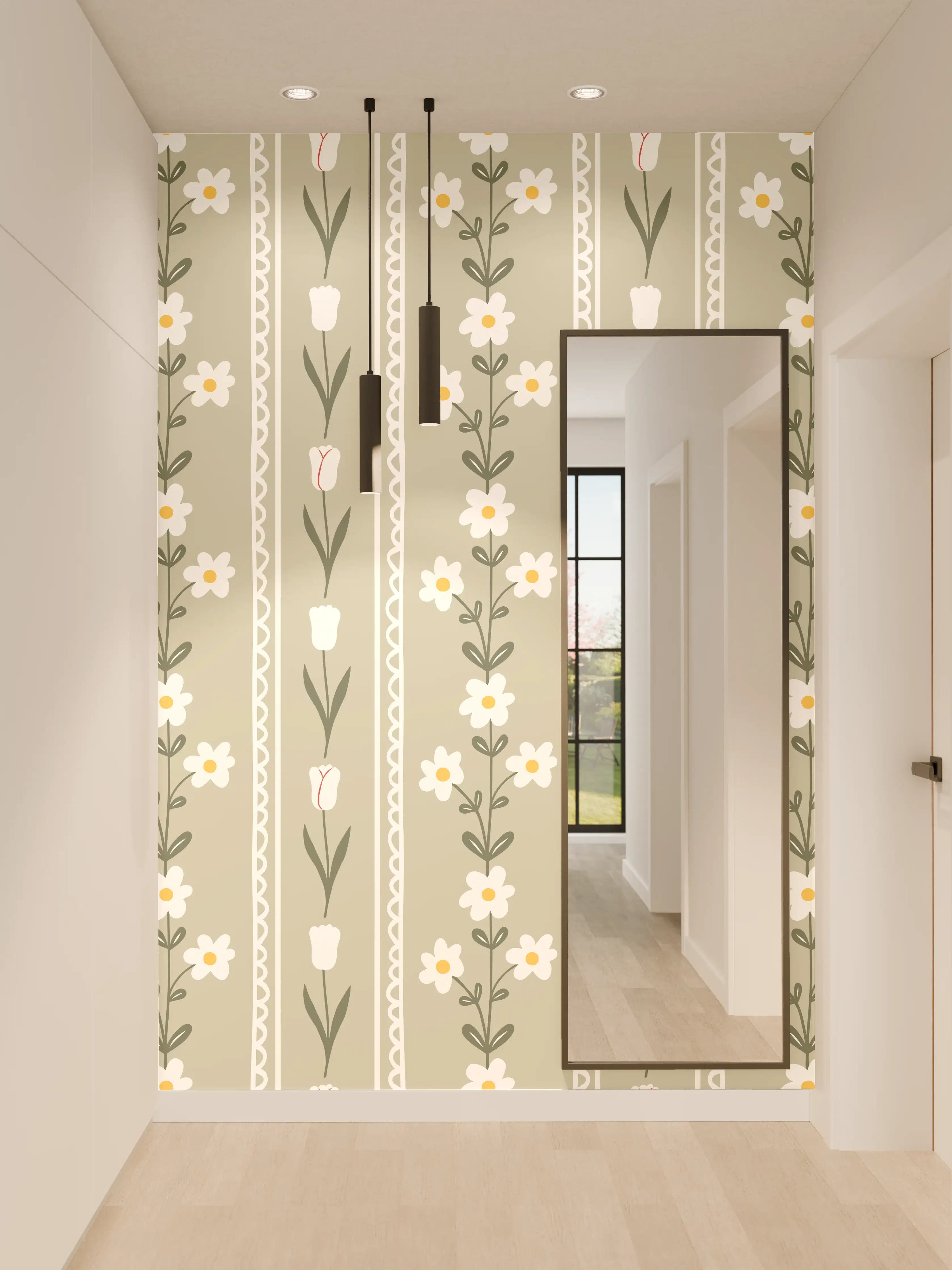 Wandverkleidung Flur - Vintage Bloom Beige Blumen Tapete