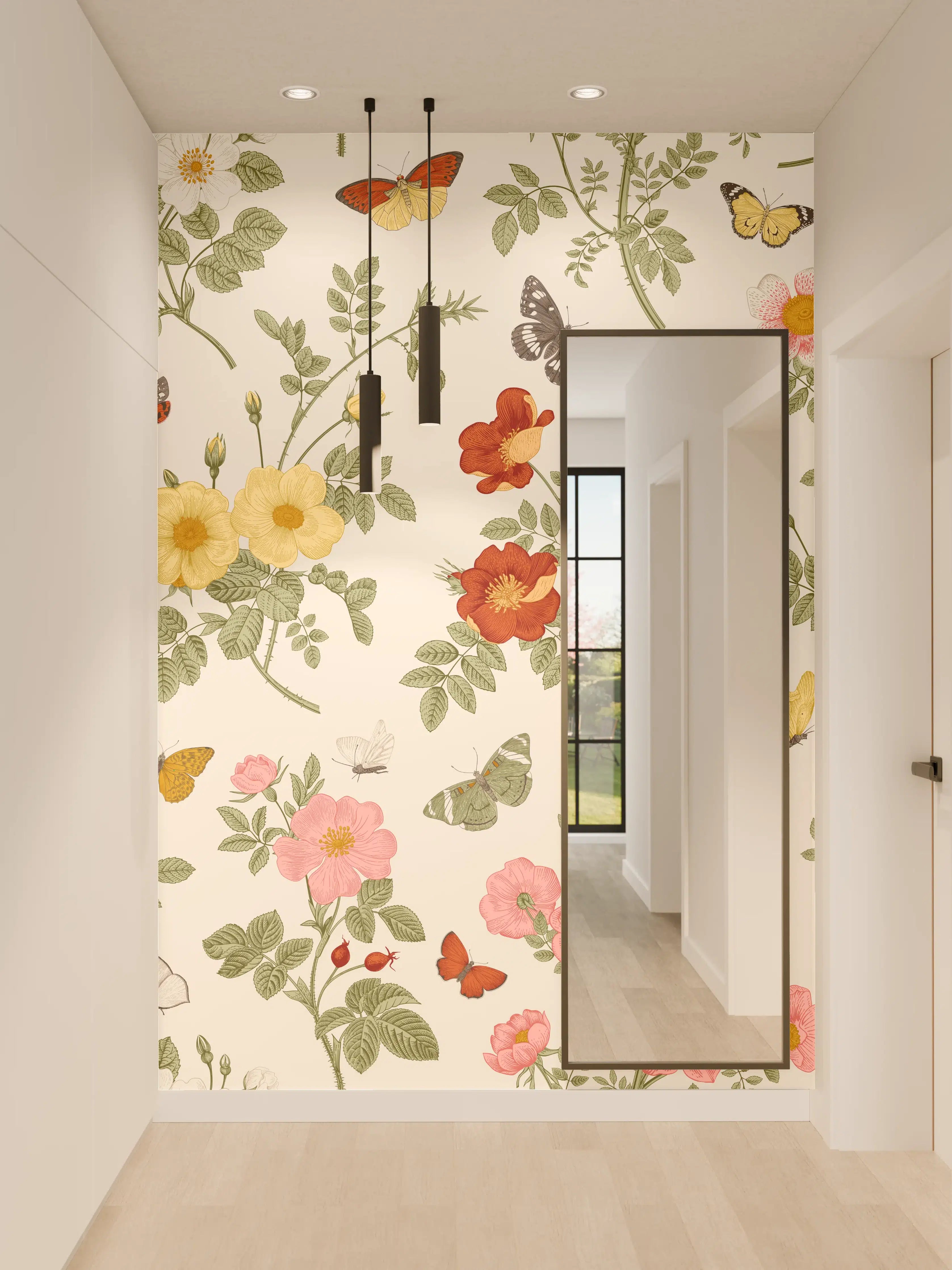 Wandverkleidung Flur - Vintage Bloom Blumenmuster Rosa-Beige