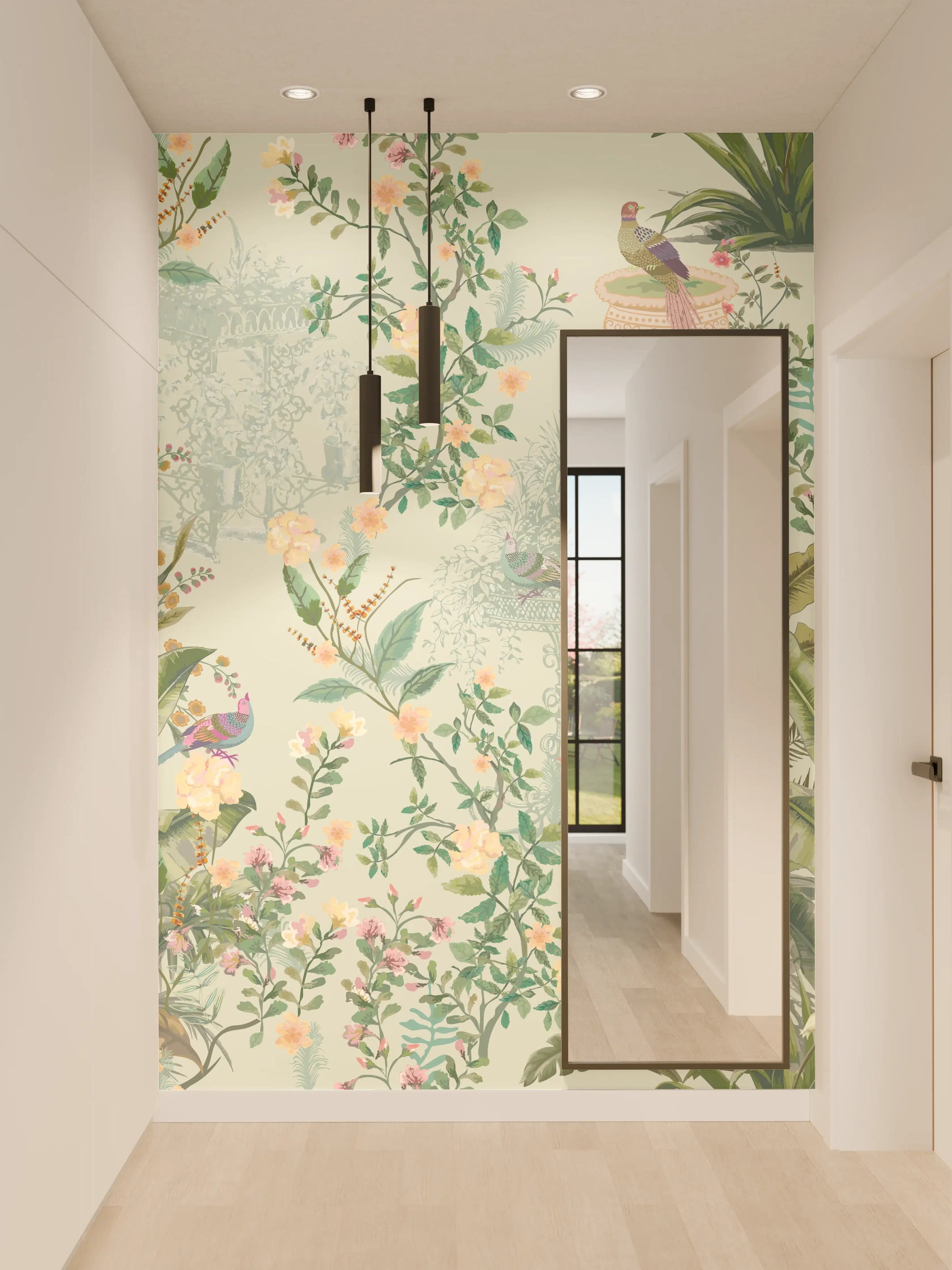 Wandverkleidung Flur - Vintage Bloom Grünes Refugium