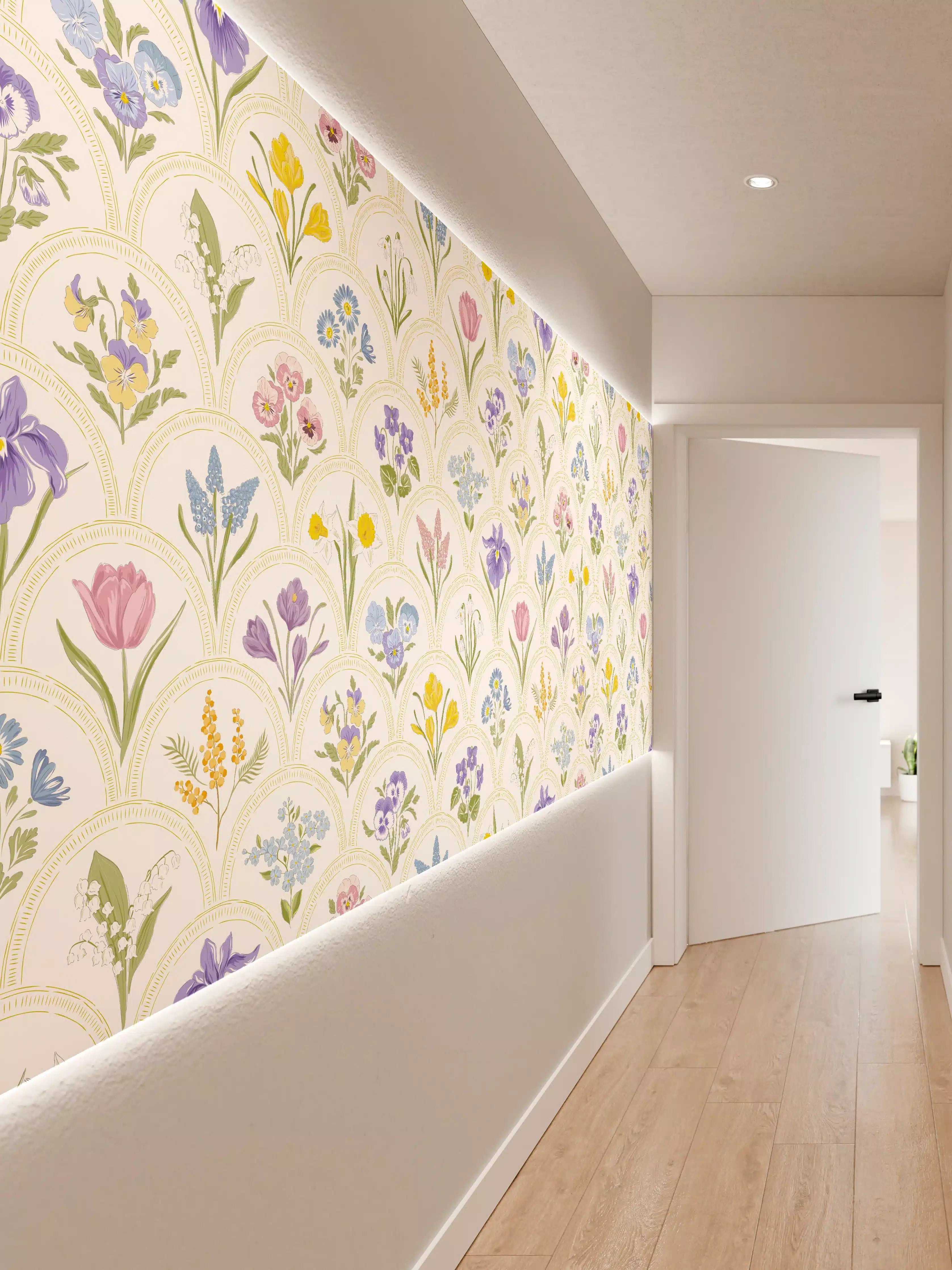 Wandverkleidung Flur - Vintage Bloom Pastell-Blumentapete