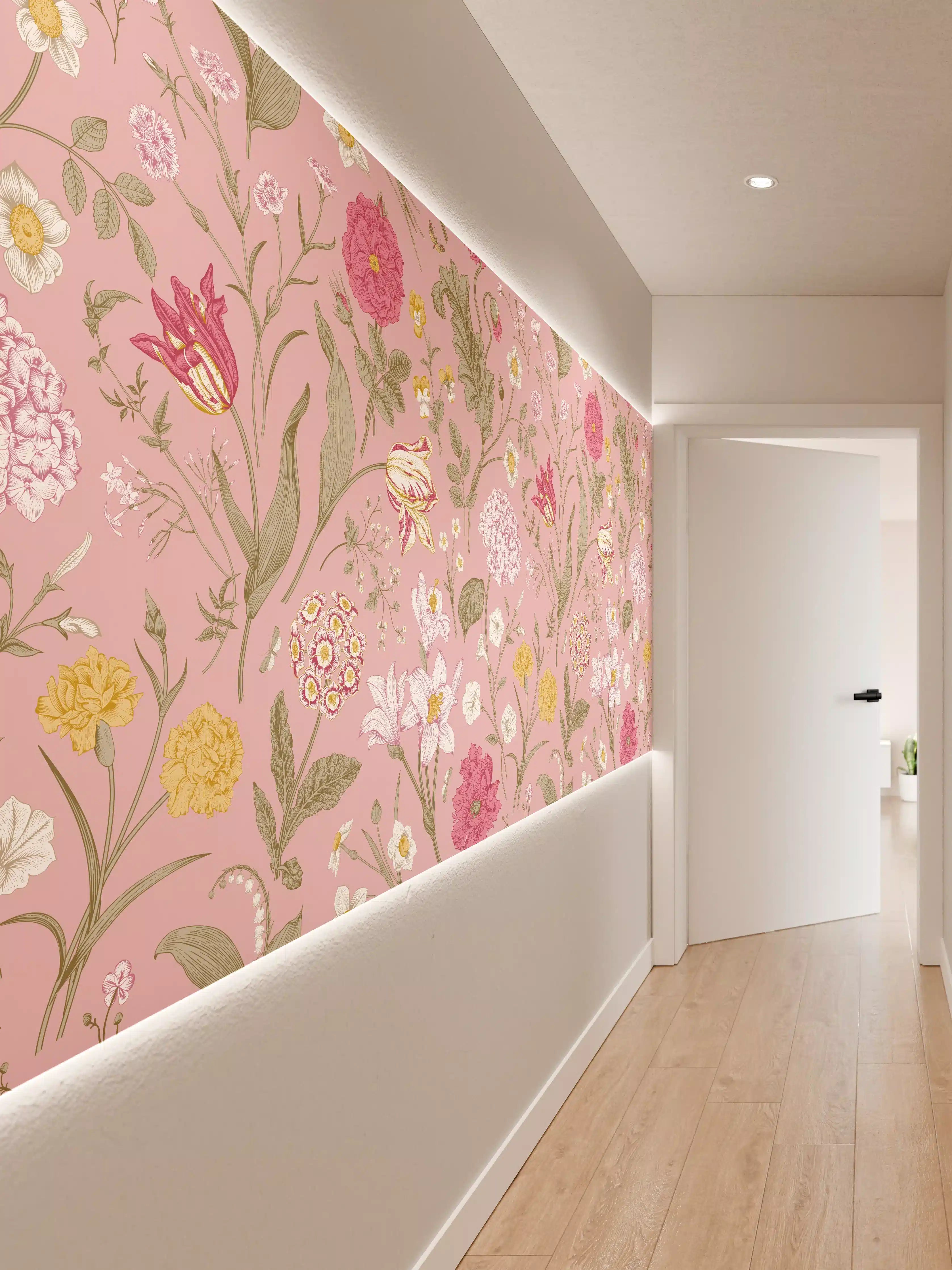 Wandverkleidung Flur - Vintage Bloom Rosa Blumenmuster