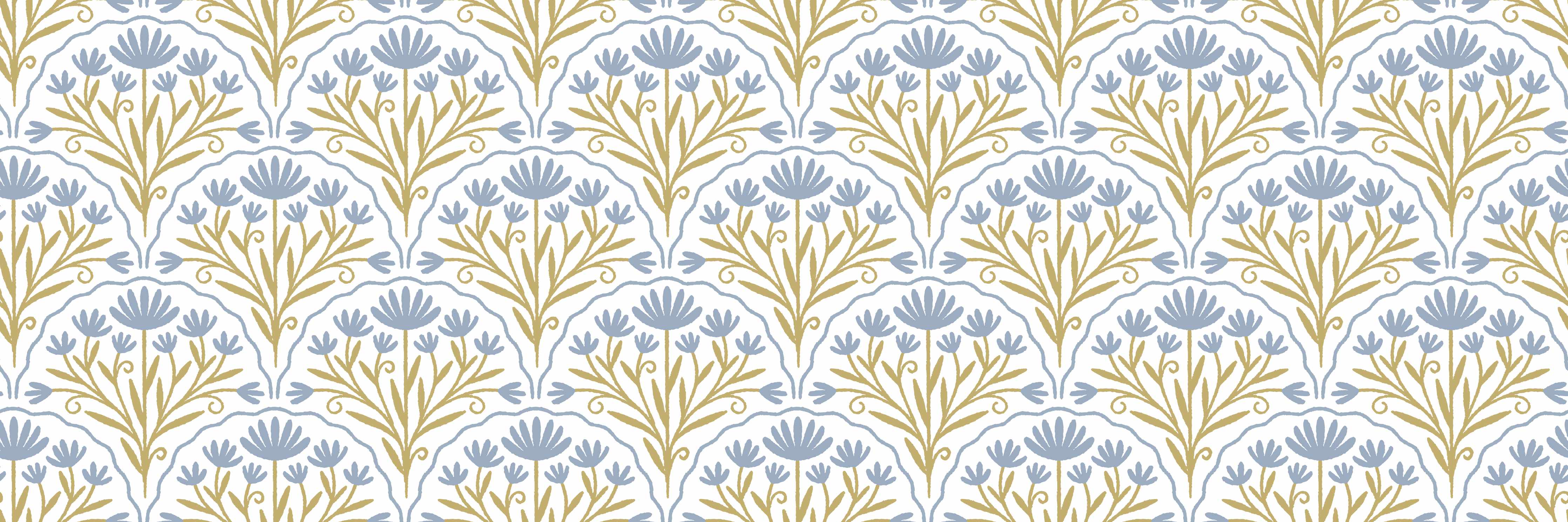 Wandverkleidung Flur-Vintage Bloom Tapete Blau-Weiß
