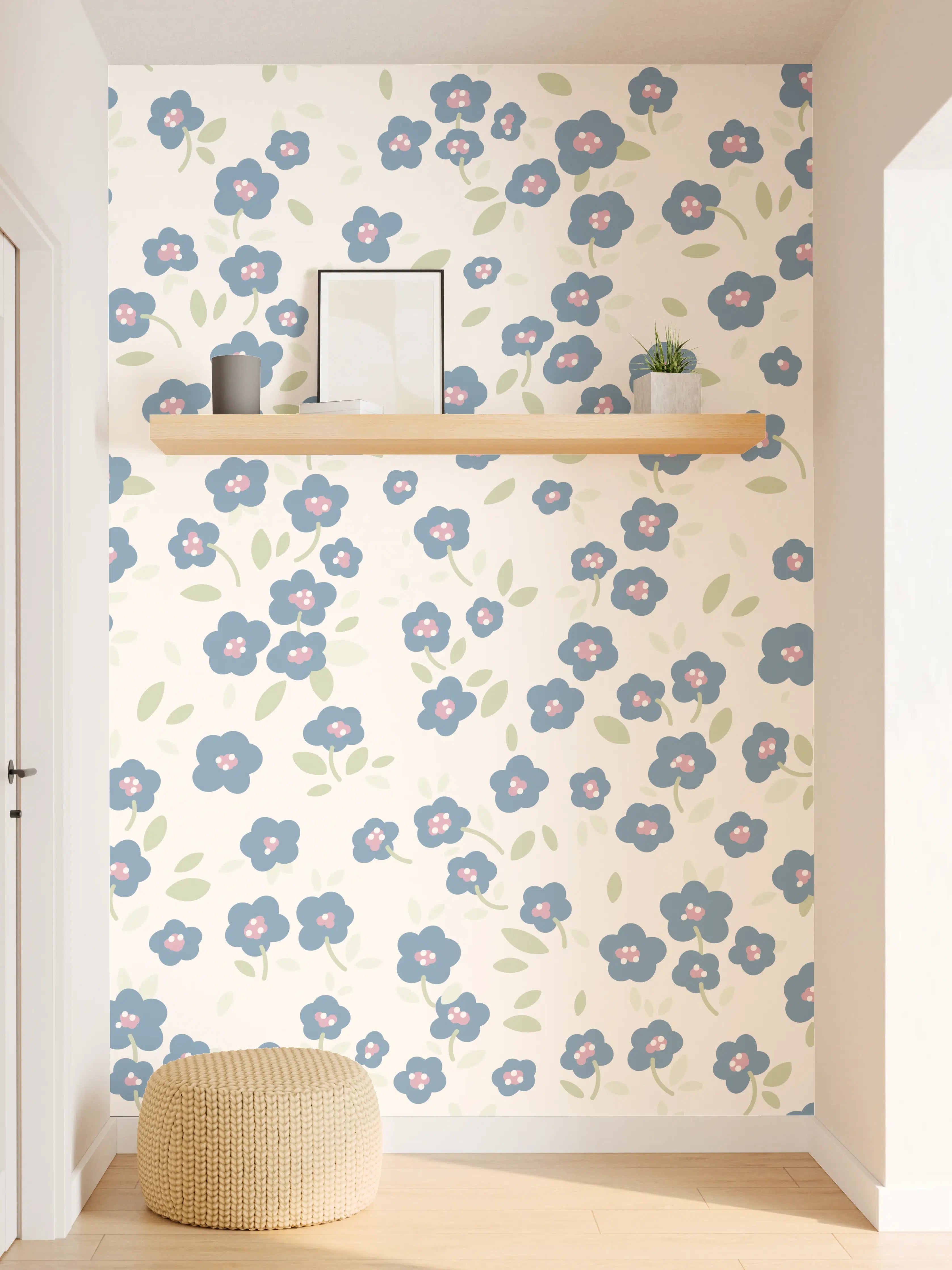 Wandverkleidung Flur - Vintage Ditsy Blumen Blau-Beige