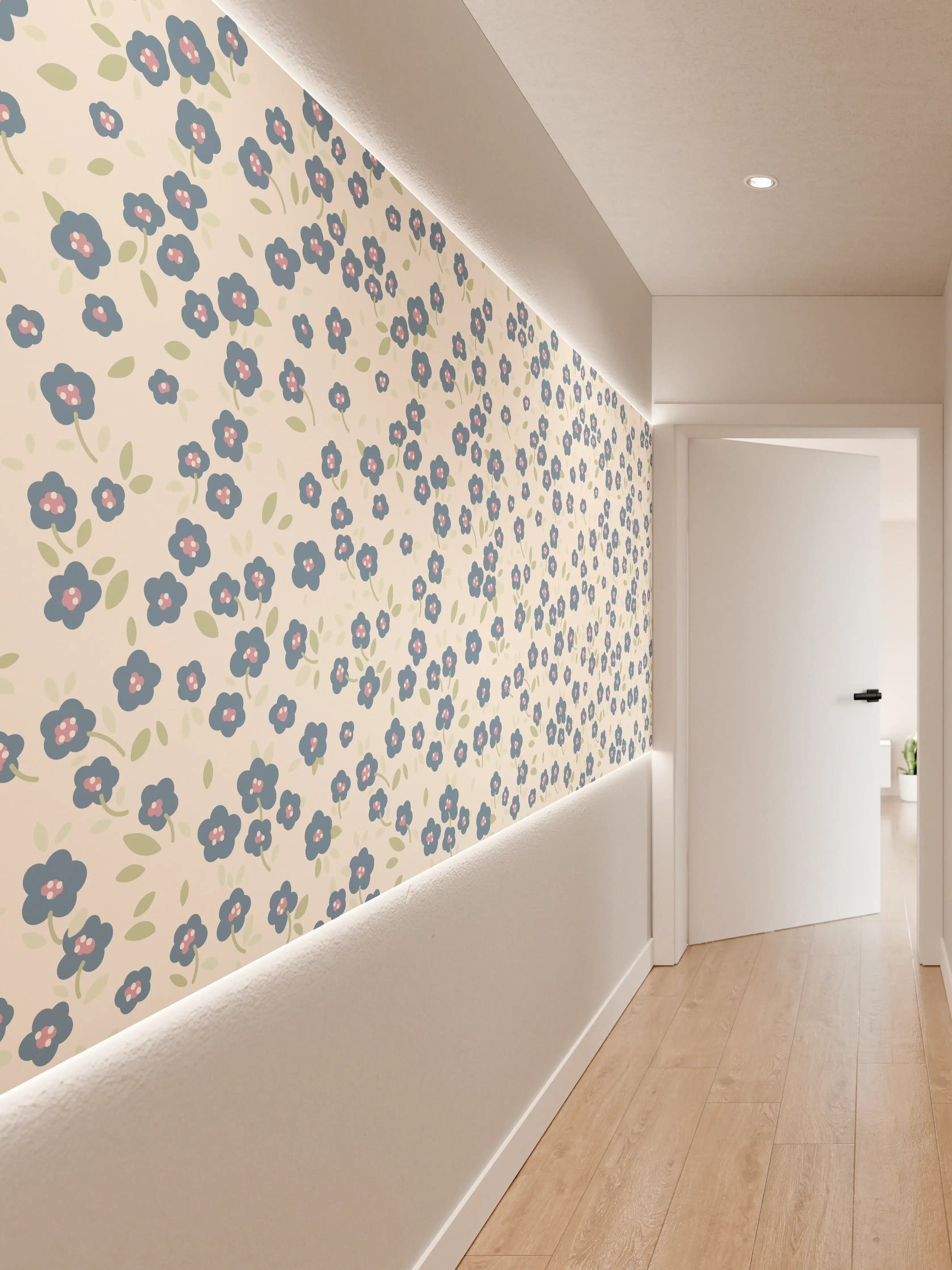 Wandverkleidung Flur - Vintage Ditsy Blumen Blau-Beige