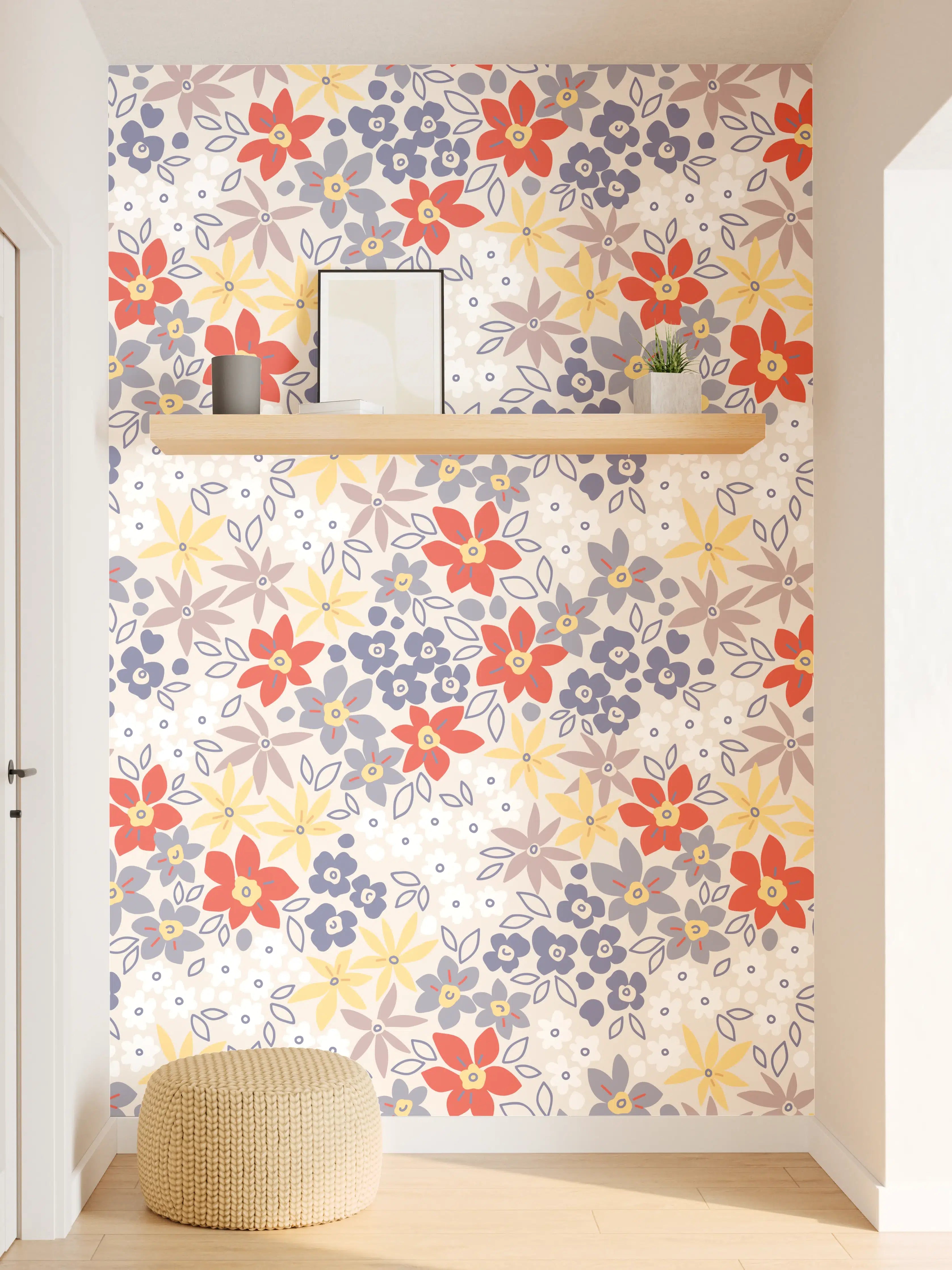 Wandverkleidung Flur - Vintage Ditsy Blumenmuster Beige