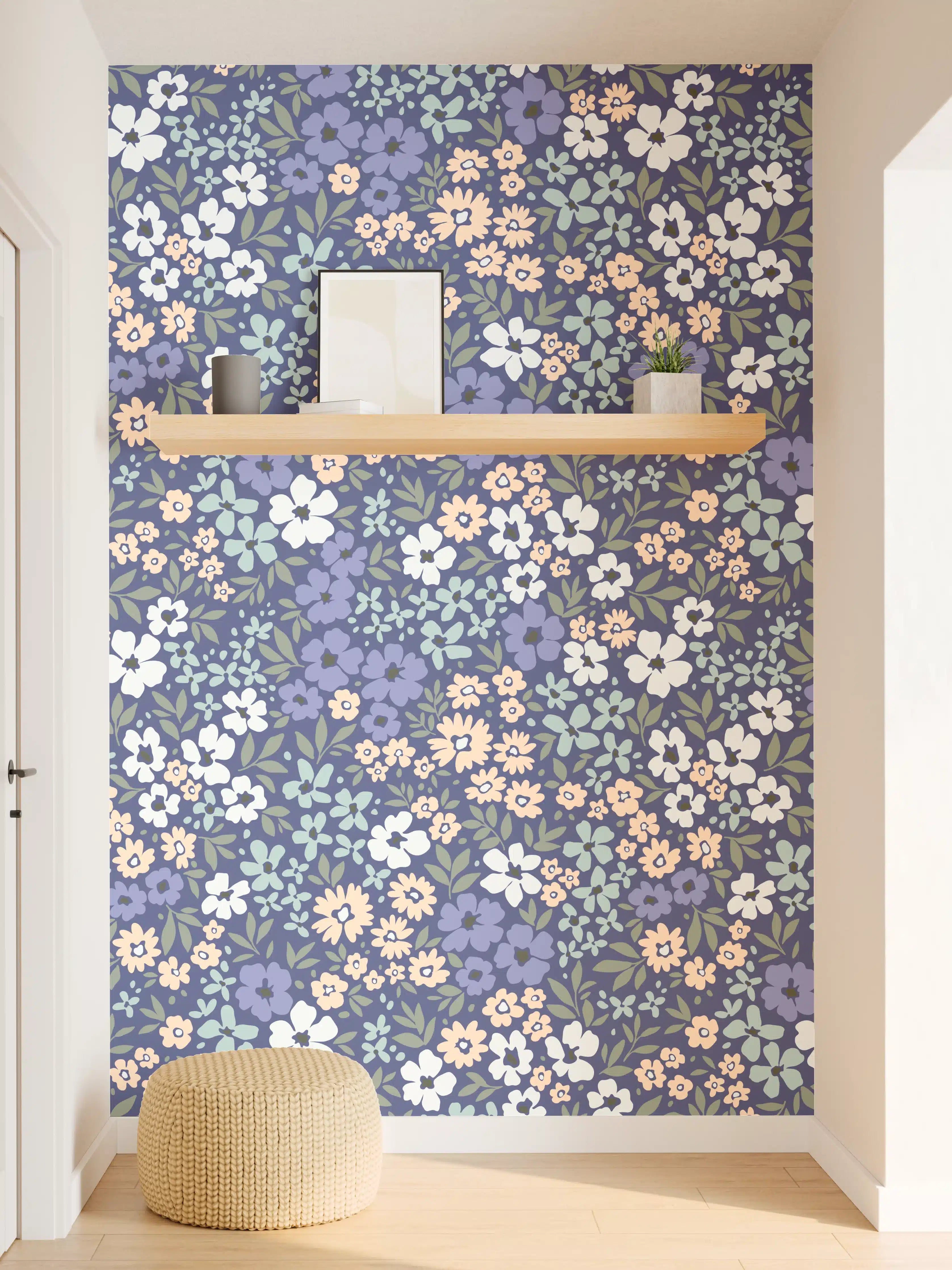 Wandverkleidung Flur - Vintage Ditsy Blumenmuster Blau