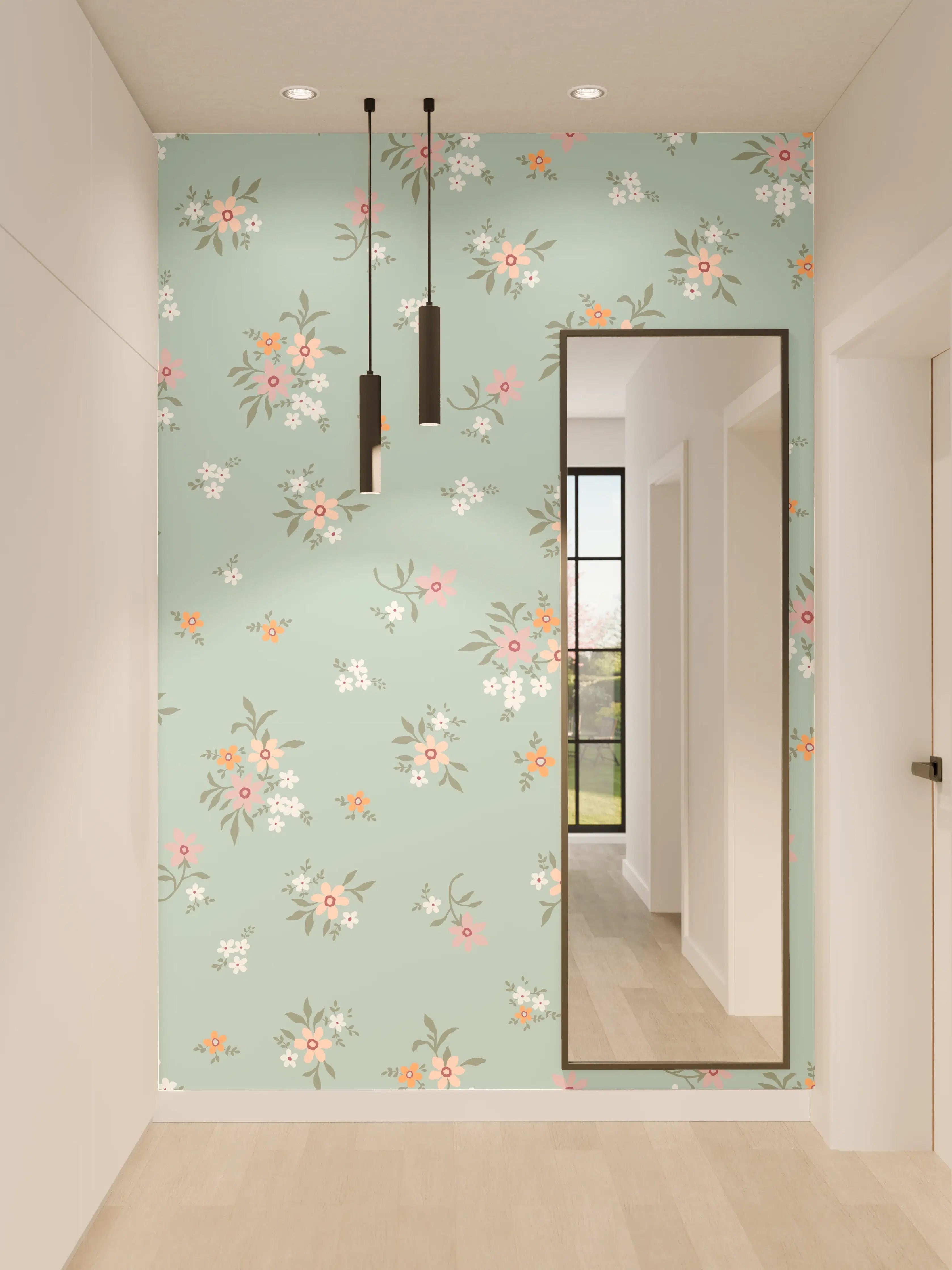 Wandverkleidung Flur - Vintage Ditsy Blumenmuster Türkis