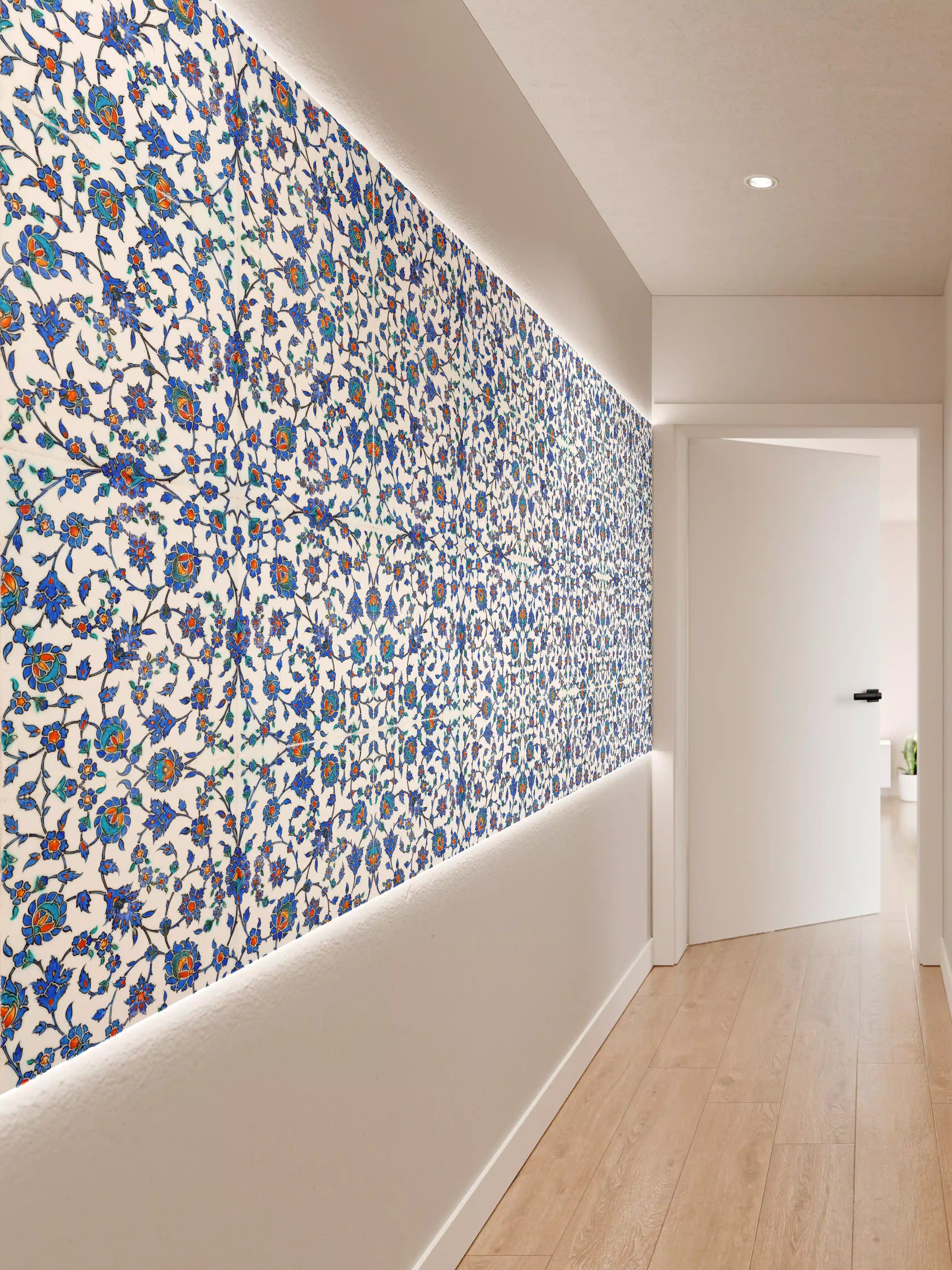 Wandverkleidung Flur - Vintage-Graustöne mit Blütenmustern