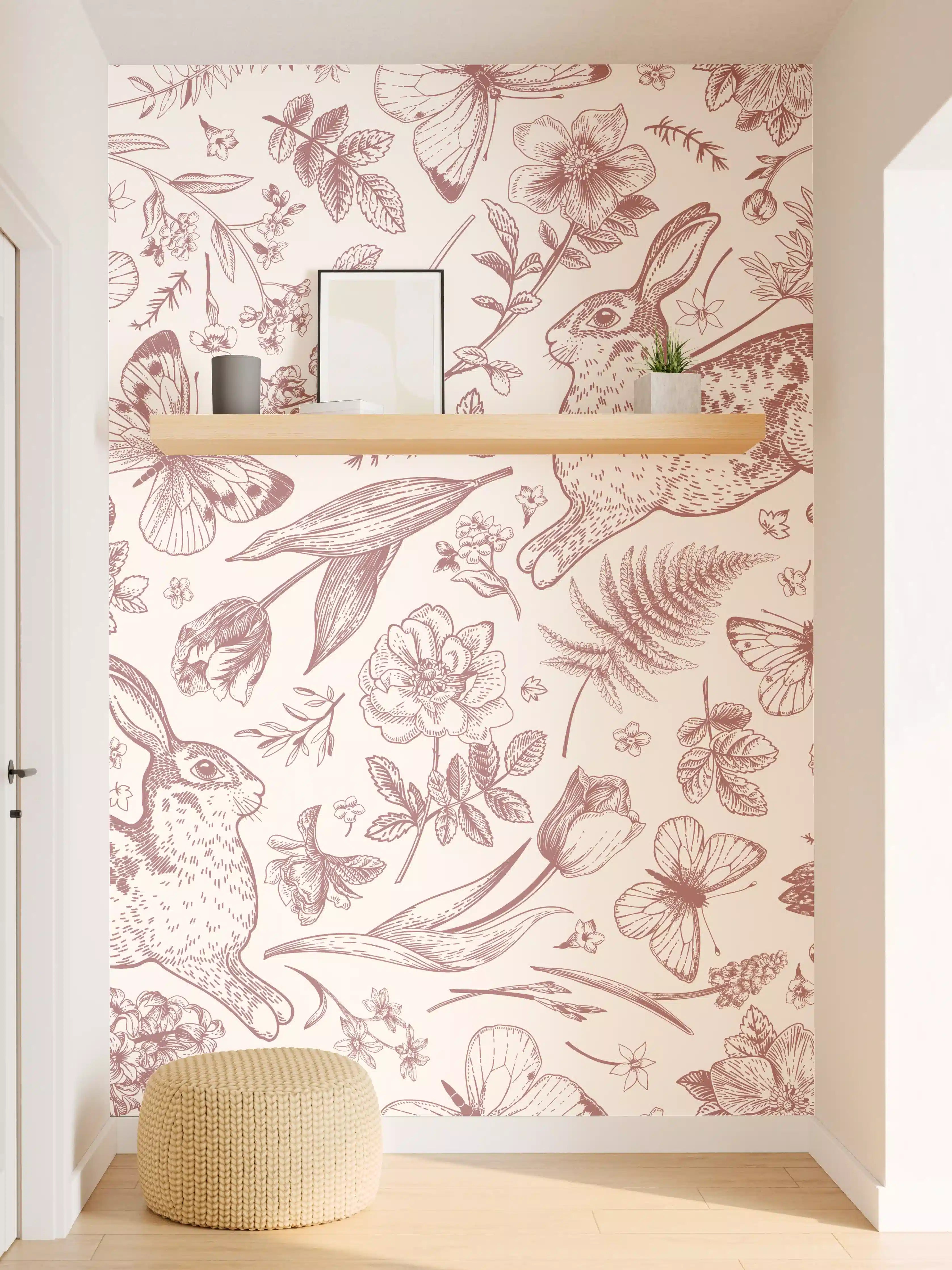 Wandverkleidung Flur - Vintage Rosa Blumenmuster