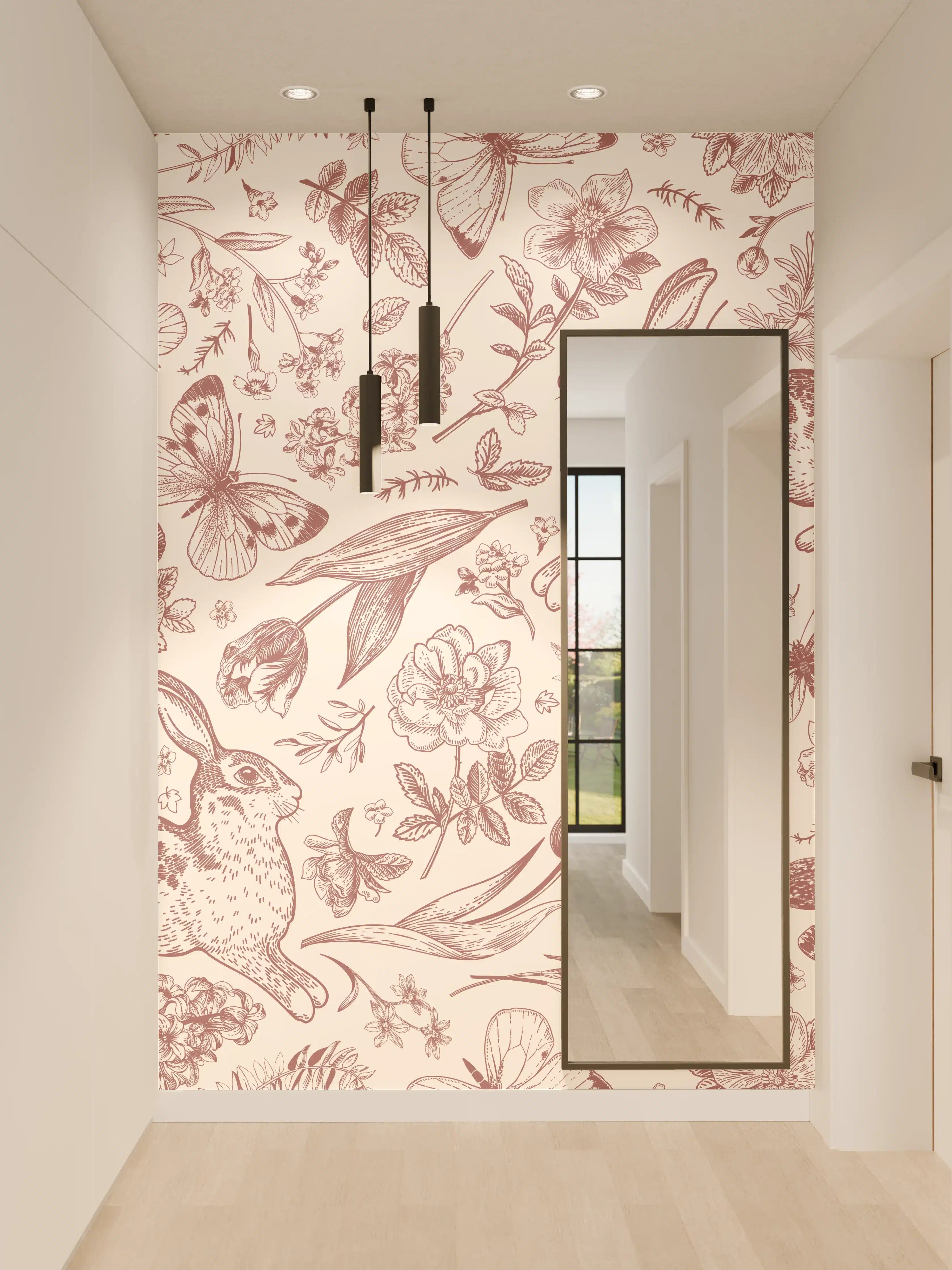 Wandverkleidung Flur - Vintage Rosa Blumenmuster