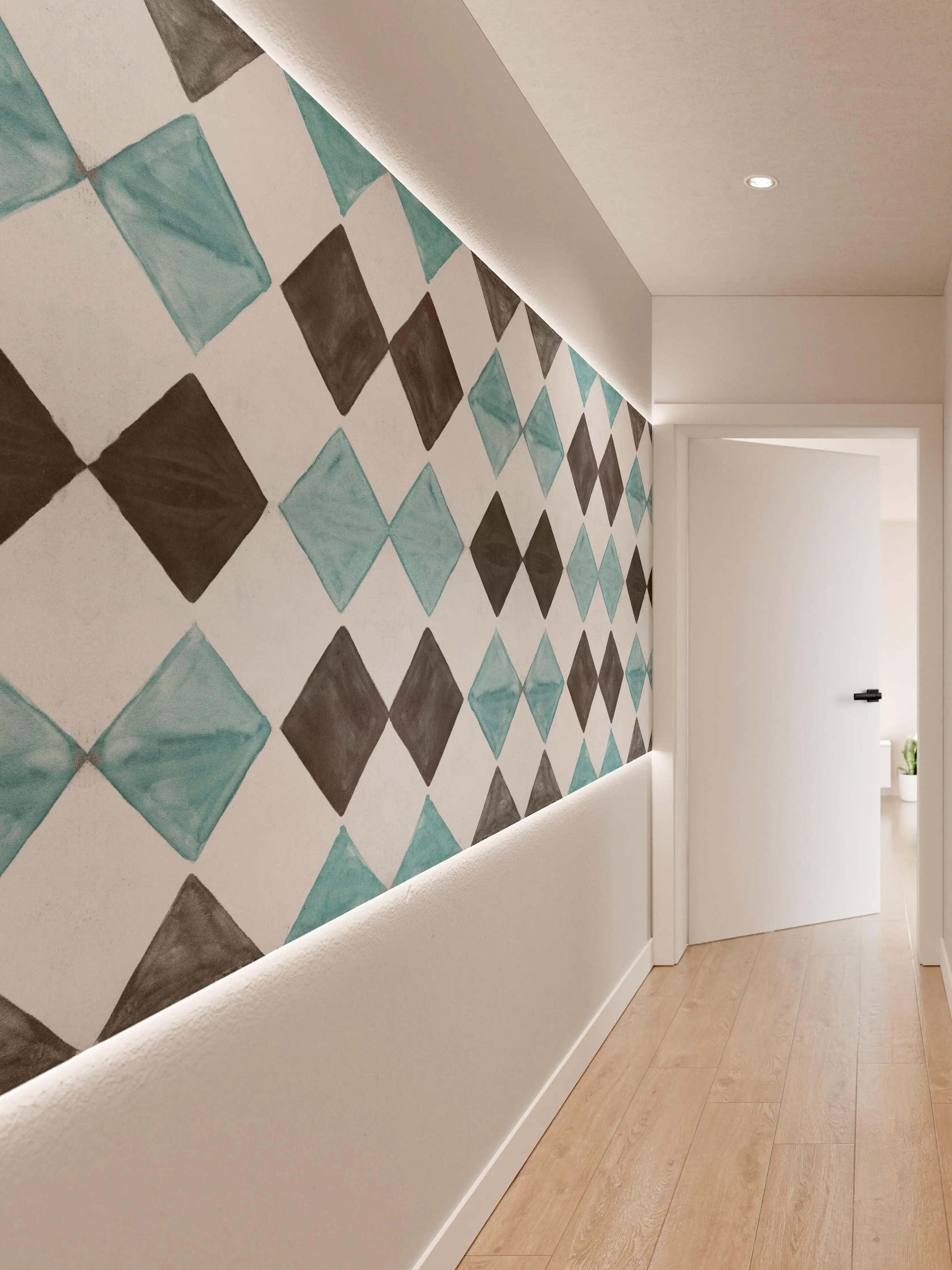 Wandverkleidung Flur - Vintage-Türkis-Schwarz-Weiß-Mosaik