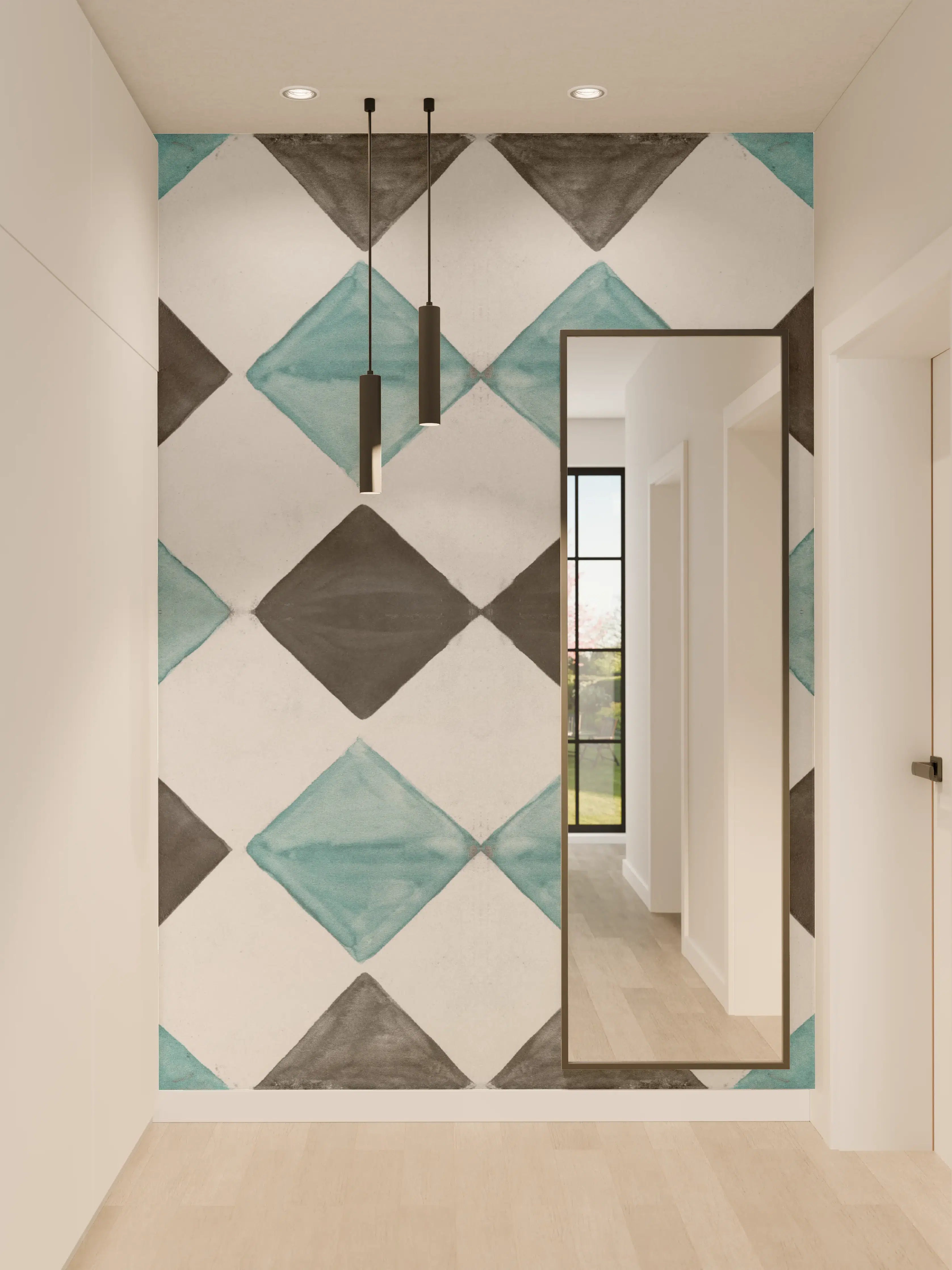 Wandverkleidung Flur - Vintage-Türkis-Schwarz-Weiß-Mosaik