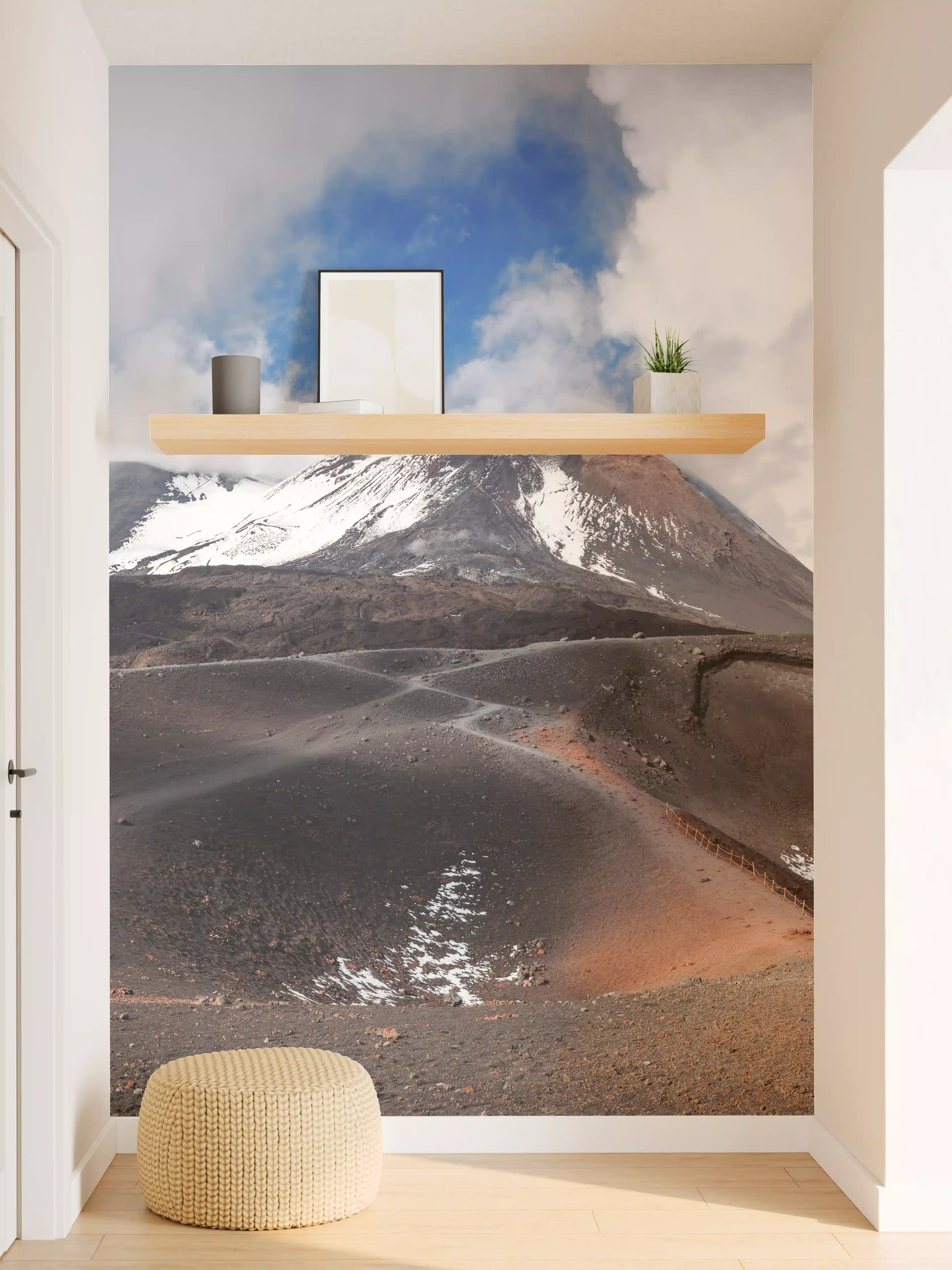 Wandverkleidung Flur - Vulkan-Panorama Braun-Grau-Blau