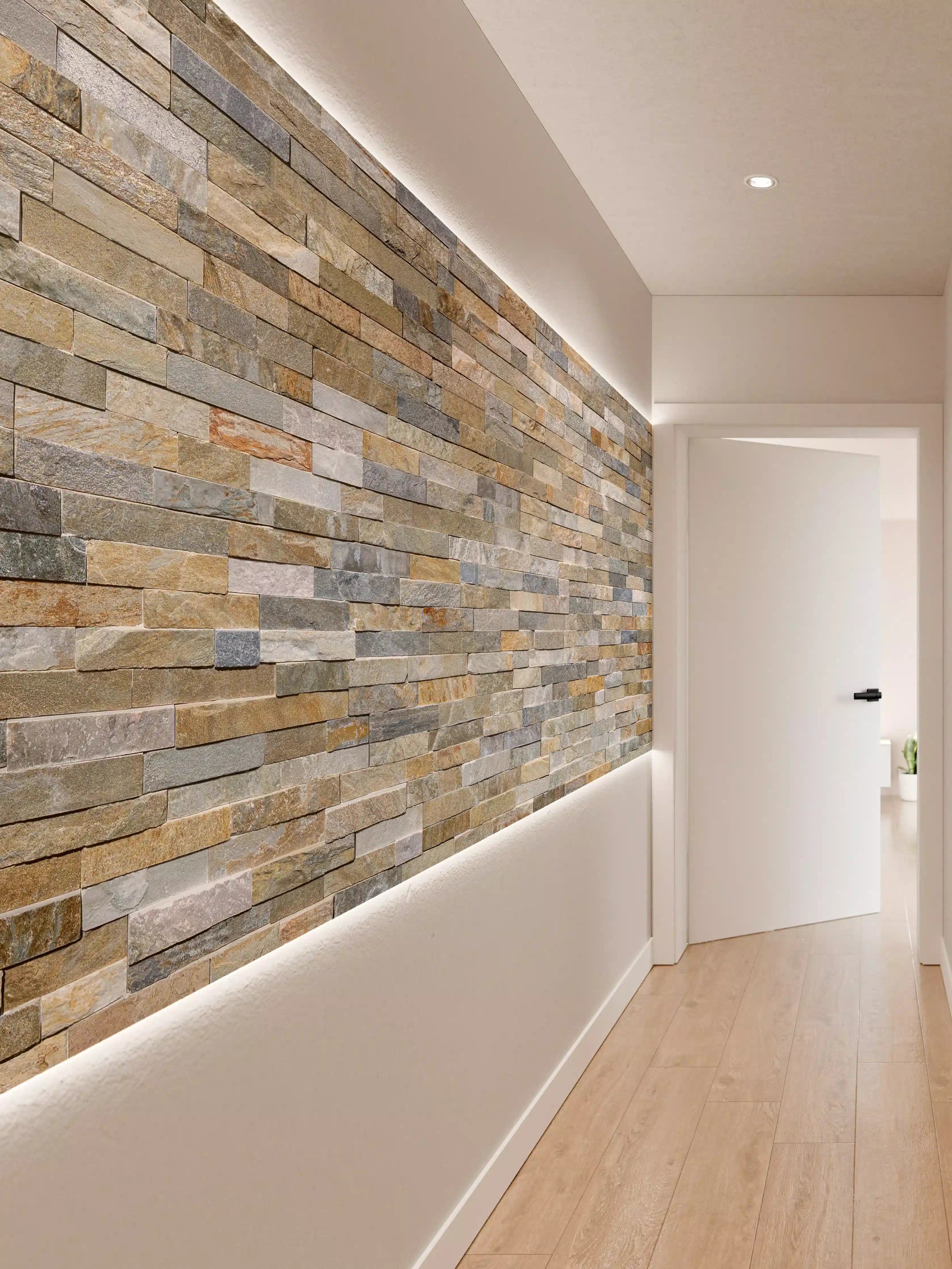 Wandverkleidung Flur - Wand aus farbigen Verblendsteinen